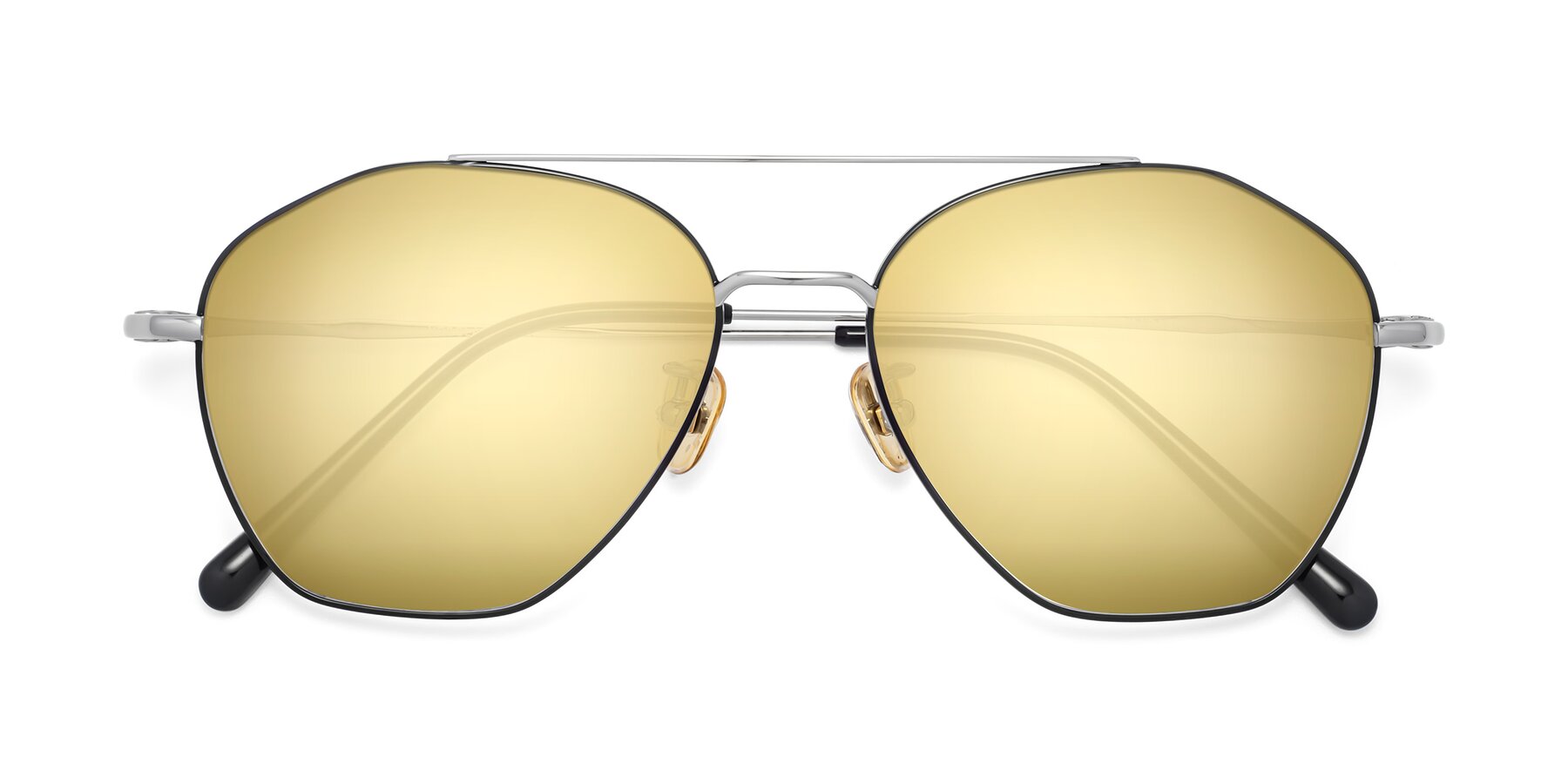 Folded Front of Linton in Black-Silver with Gold Mirrored Lenses