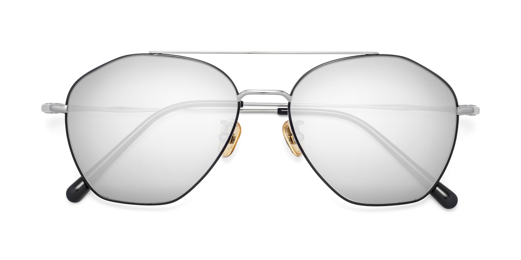 Folded Front of 90042 in Black-Silver with Silver Mirrored Lenses