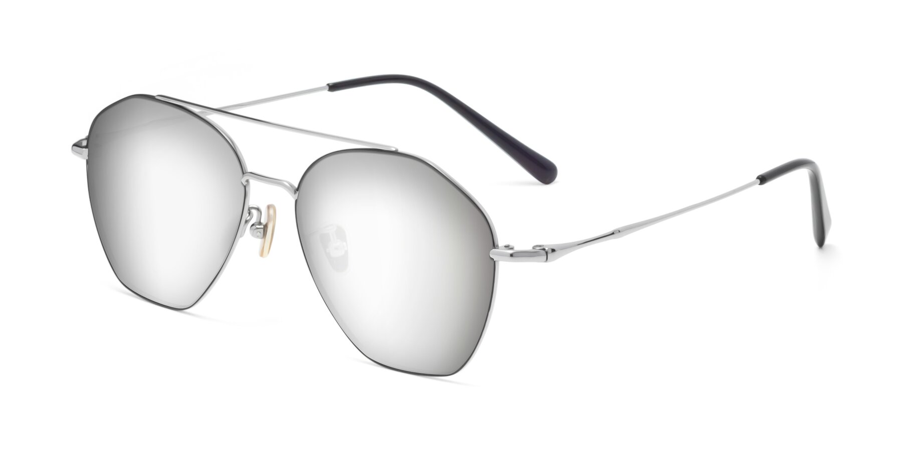 Angle of 90042 in Black-Silver with Silver Mirrored Lenses