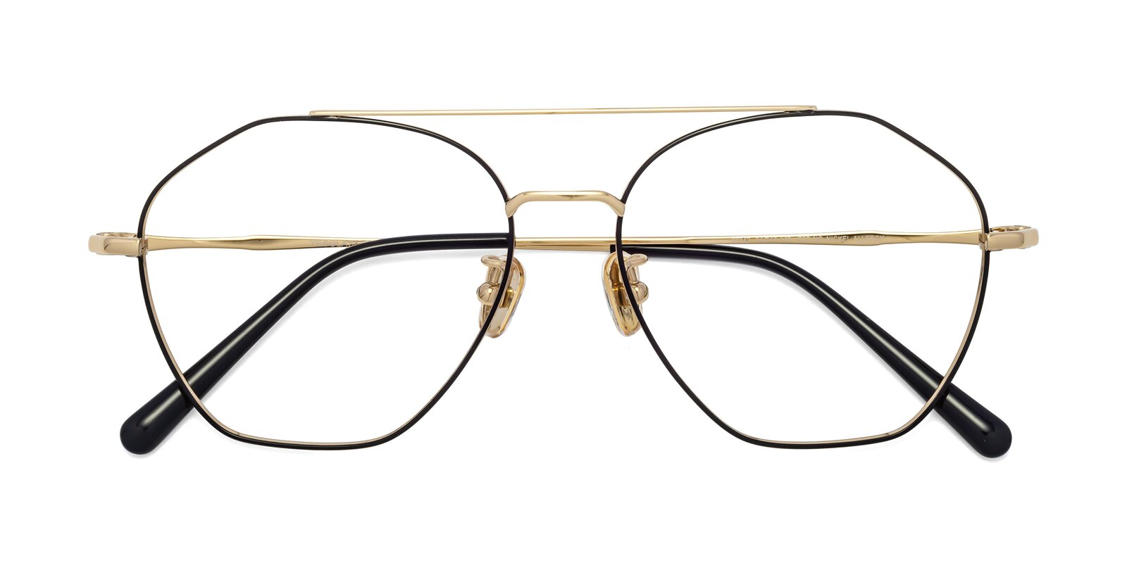 Black-Gold Titanium Geometric Aviator Eyeglasses - Linton