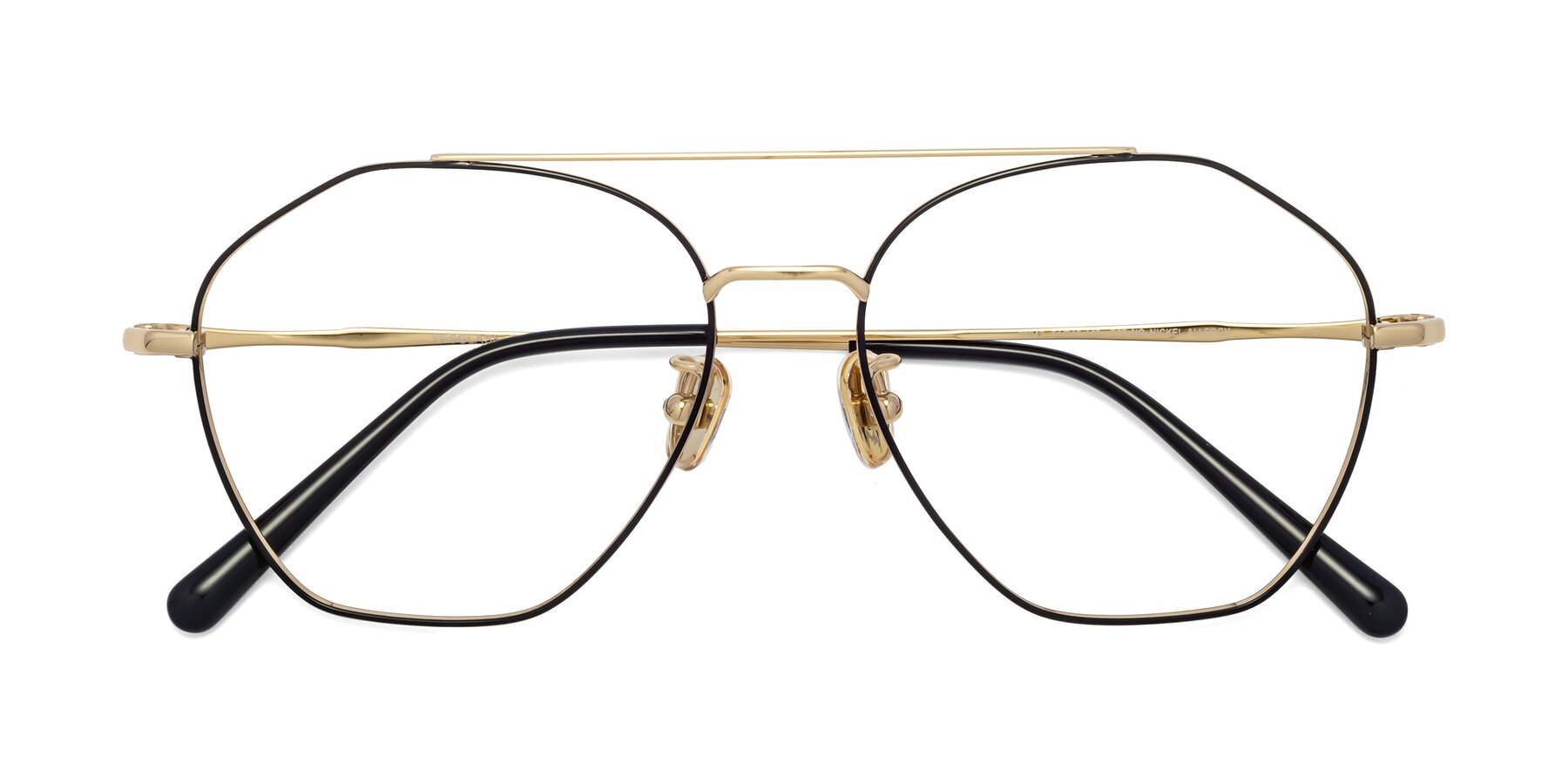 Folded Front of 90042 in Black-Gold with Clear Blue Light Blocking Lenses