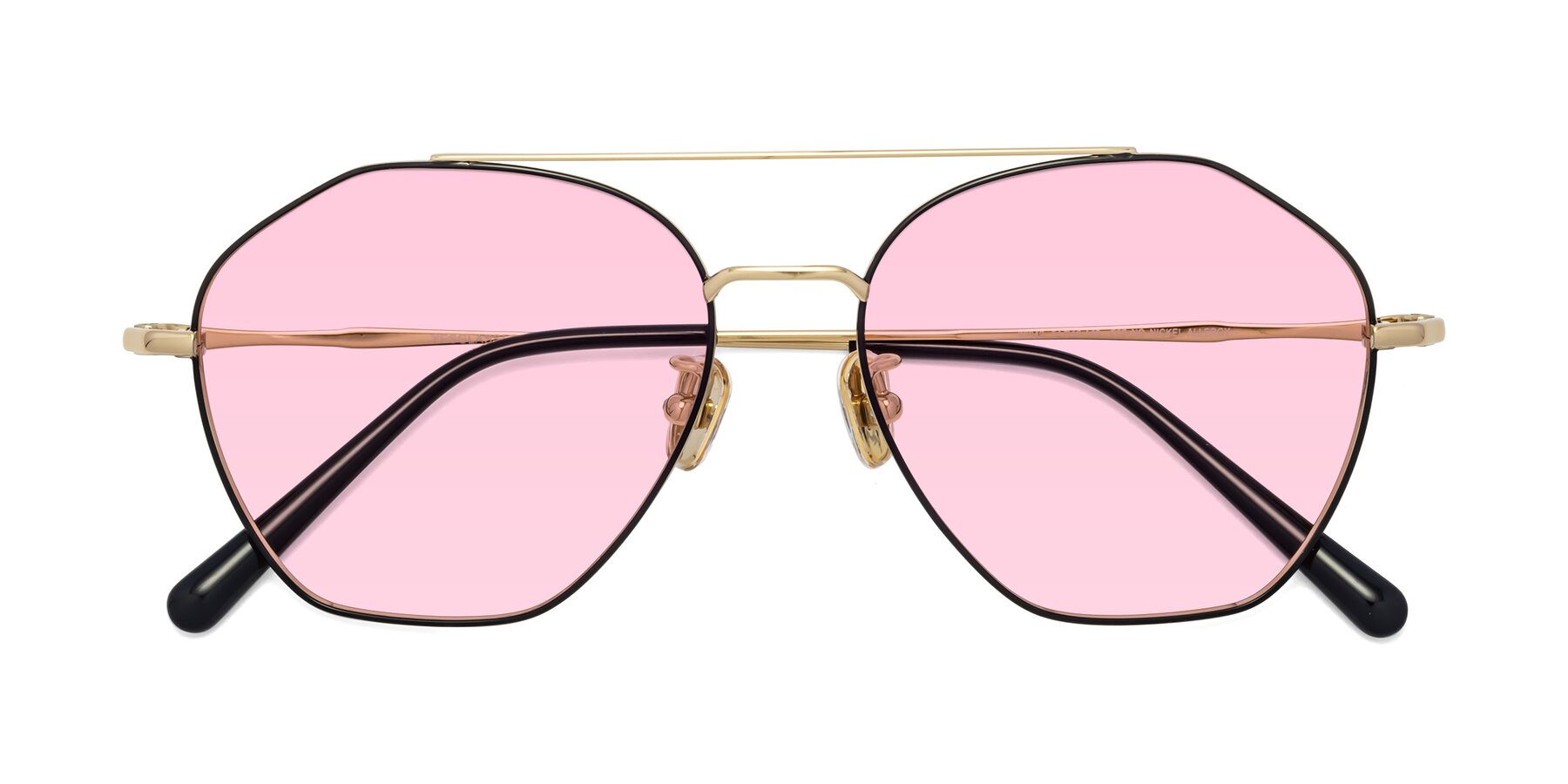 Folded Front of 90042 in Black-Gold with Light Pink Tinted Lenses