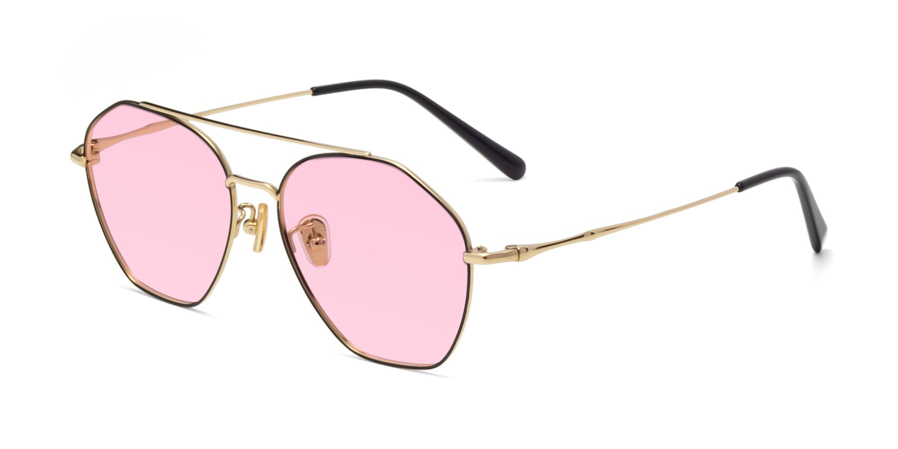 Angle of Linton in Black-Gold with Light Pink Tinted Lenses
