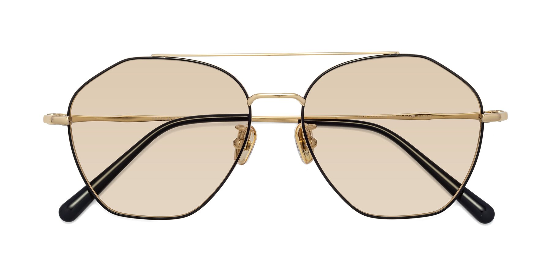 Folded Front of 90042 in Black-Gold with Light Brown Tinted Lenses