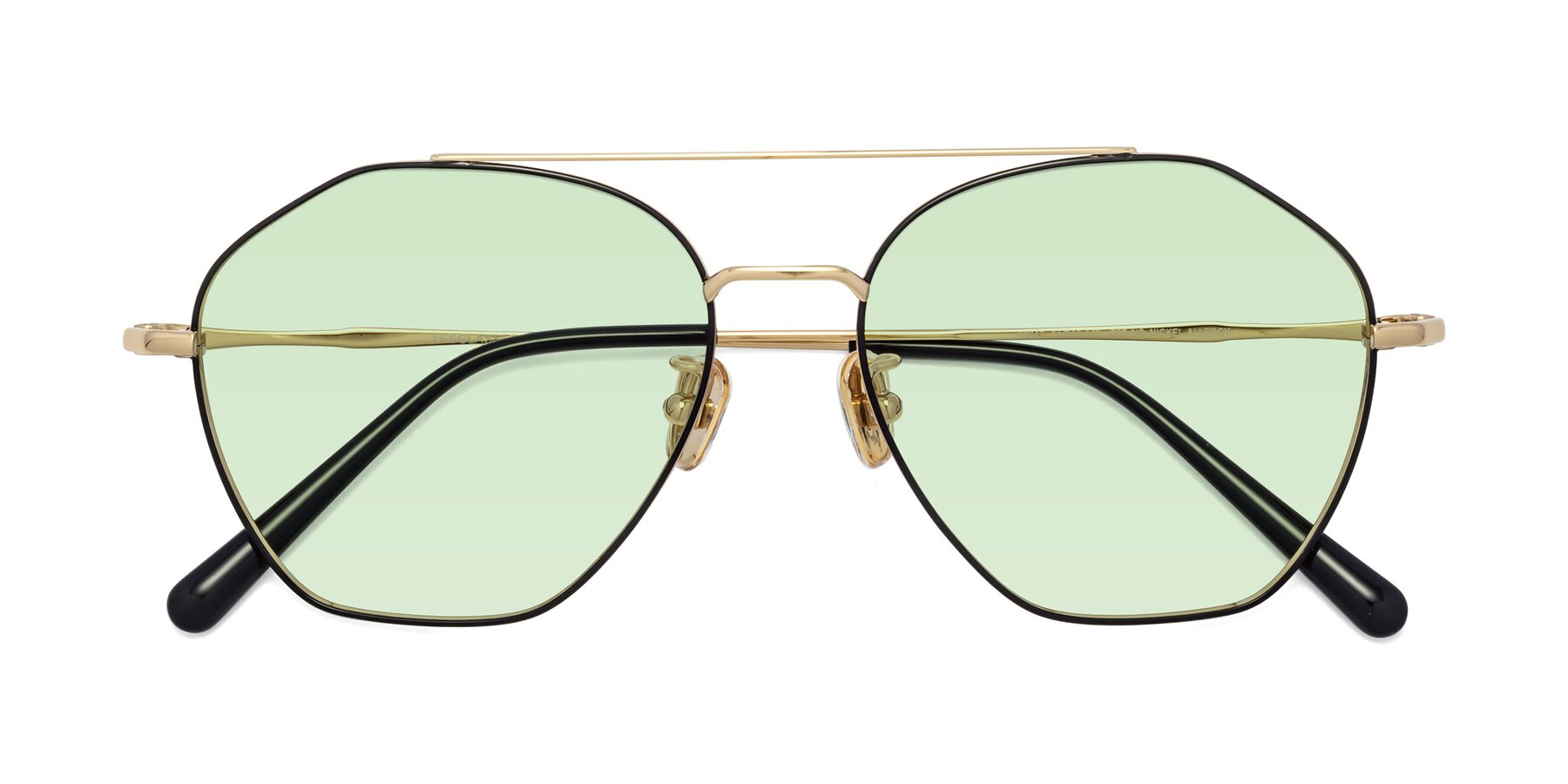 Folded Front of 90042 in Black-Gold with Light Green Tinted Lenses