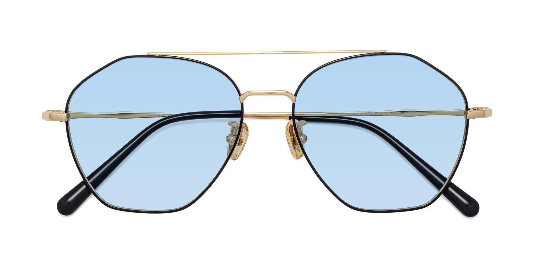 Folded Front of 90042 in Black-Gold with Light Blue Tinted Lenses