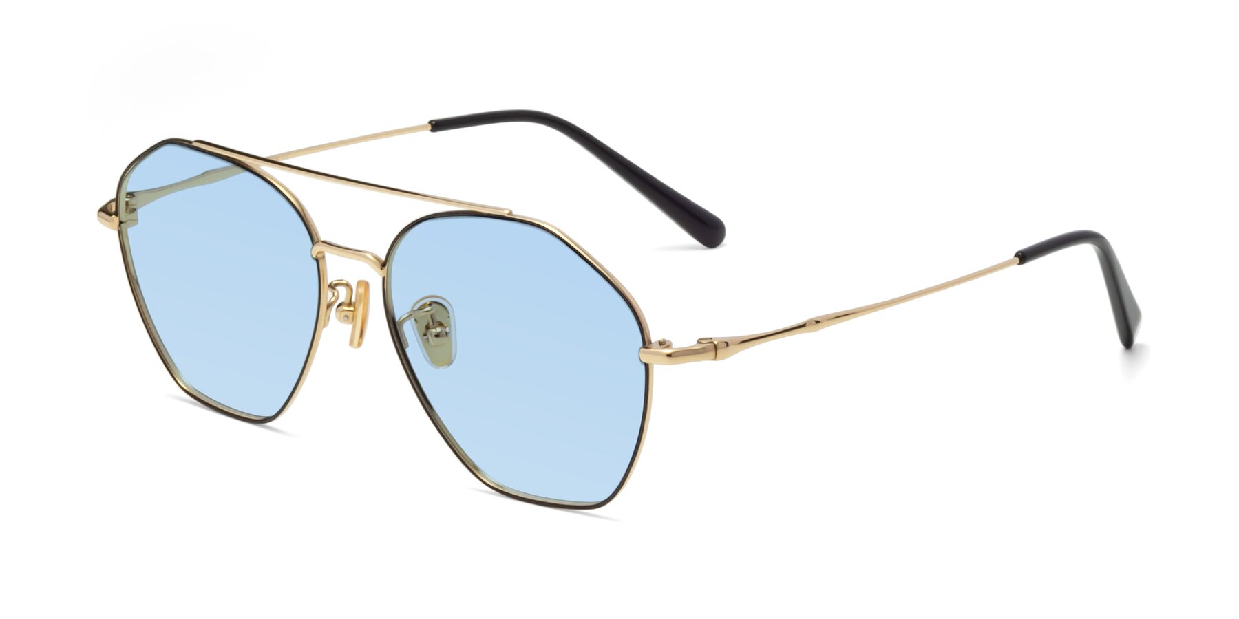 Angle of Linton in Black-Gold with Light Blue Tinted Lenses