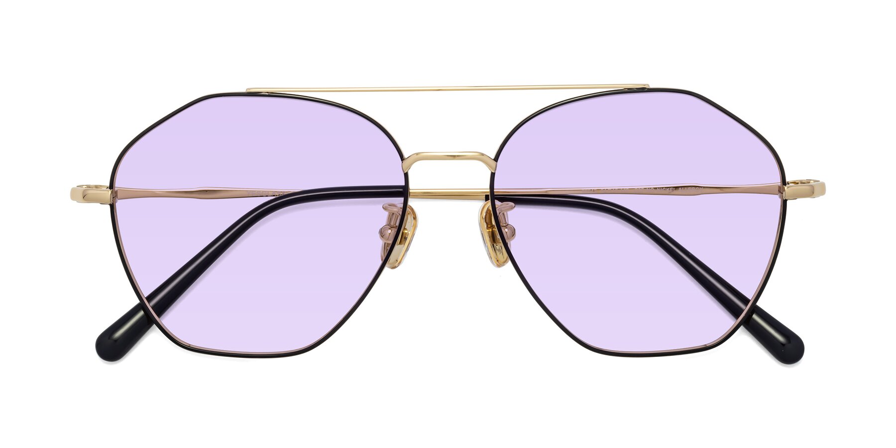 Folded Front of 90042 in Black-Gold with Light Purple Tinted Lenses