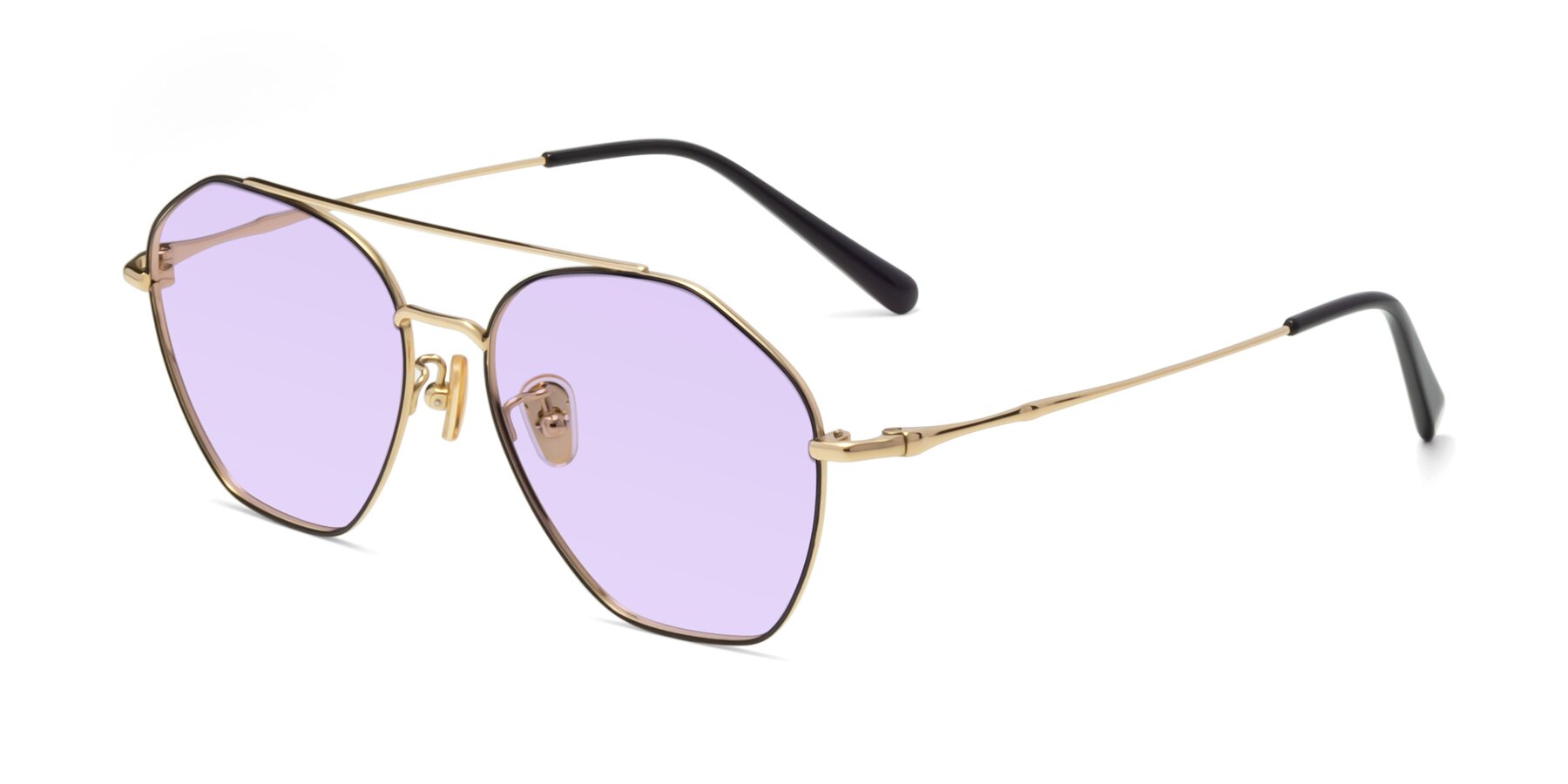 Angle of 90042 in Black-Gold with Light Purple Tinted Lenses
