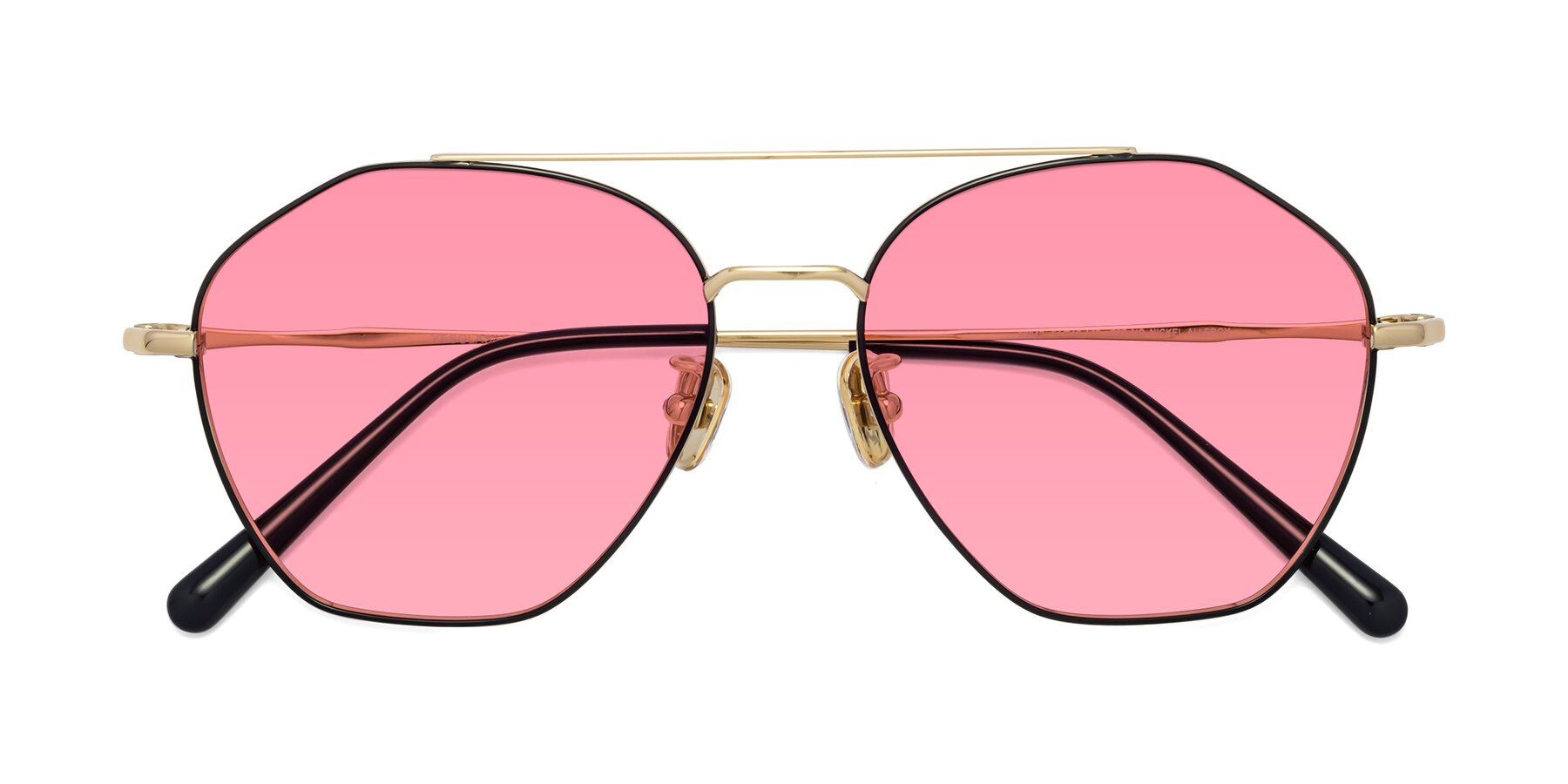 Folded Front of 90042 in Black-Gold with Medium Pink Tinted Lenses