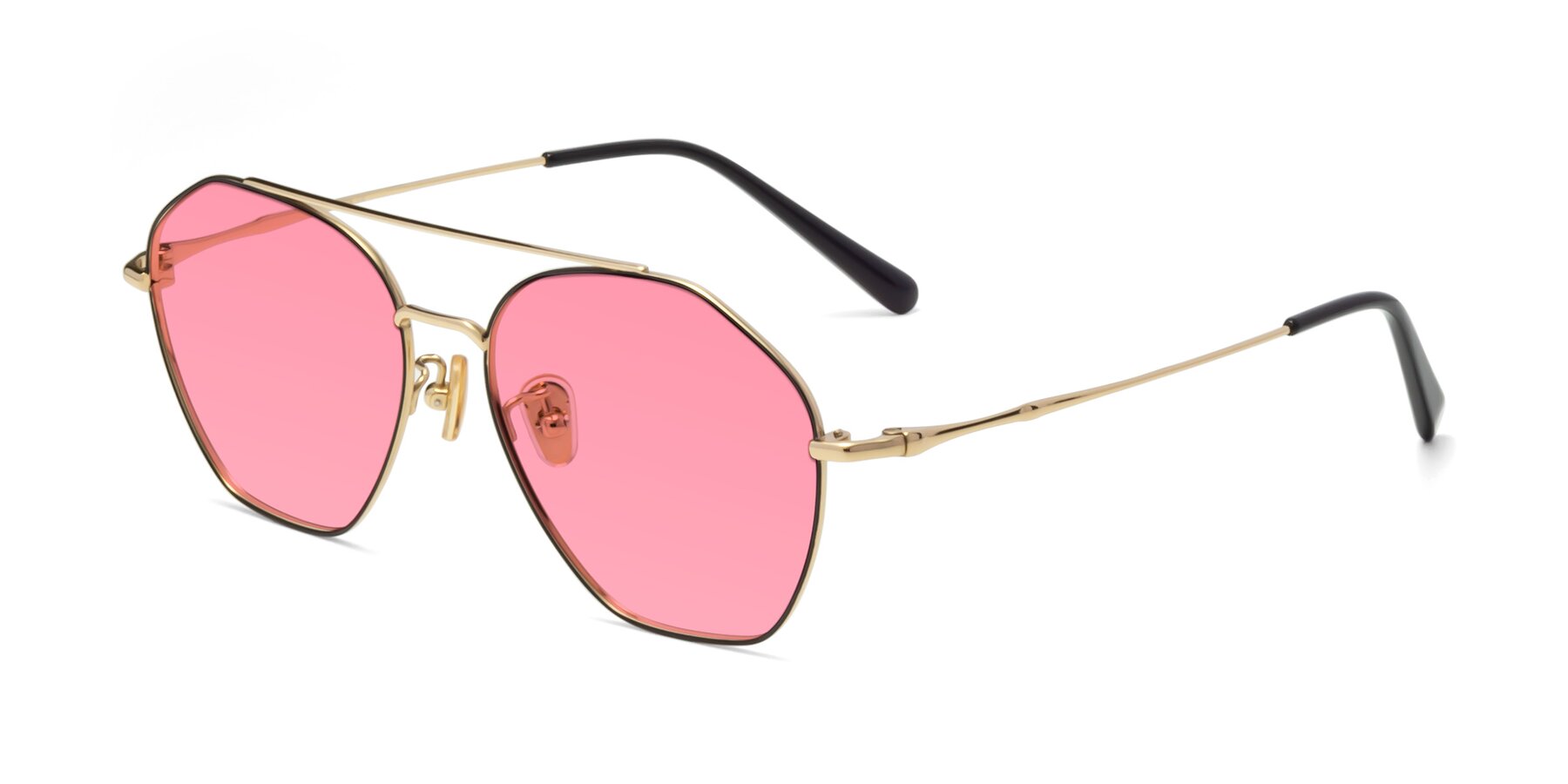 Angle of 90042 in Black-Gold with Medium Pink Tinted Lenses