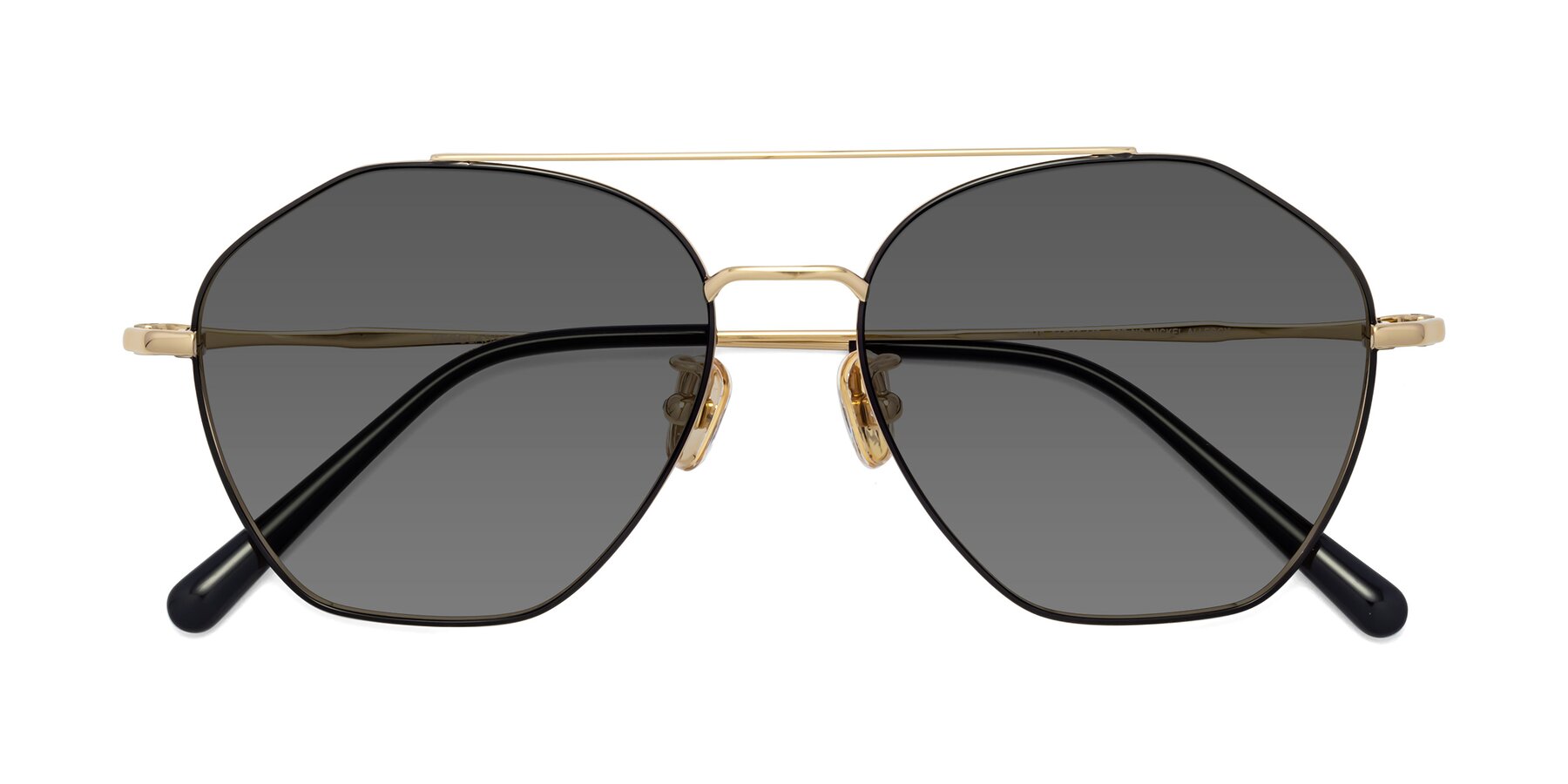 Folded Front of 90042 in Black-Gold with Medium Gray Tinted Lenses