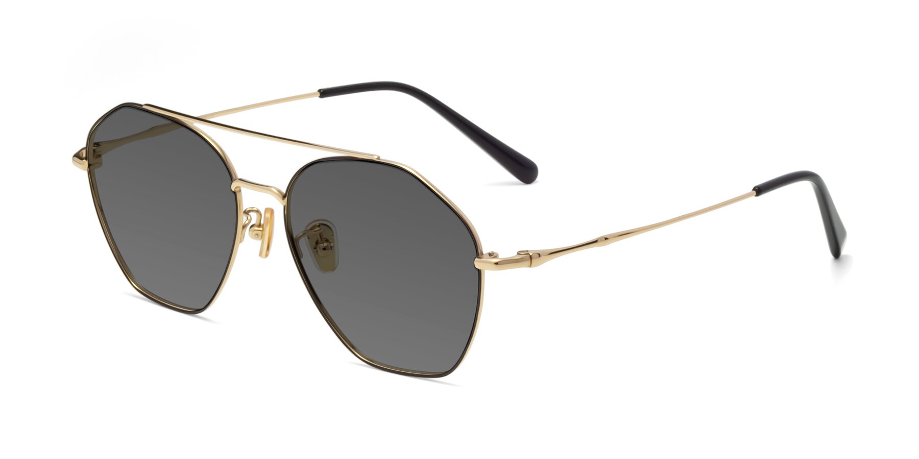 Angle of Linton in Black-Gold with Medium Gray Tinted Lenses