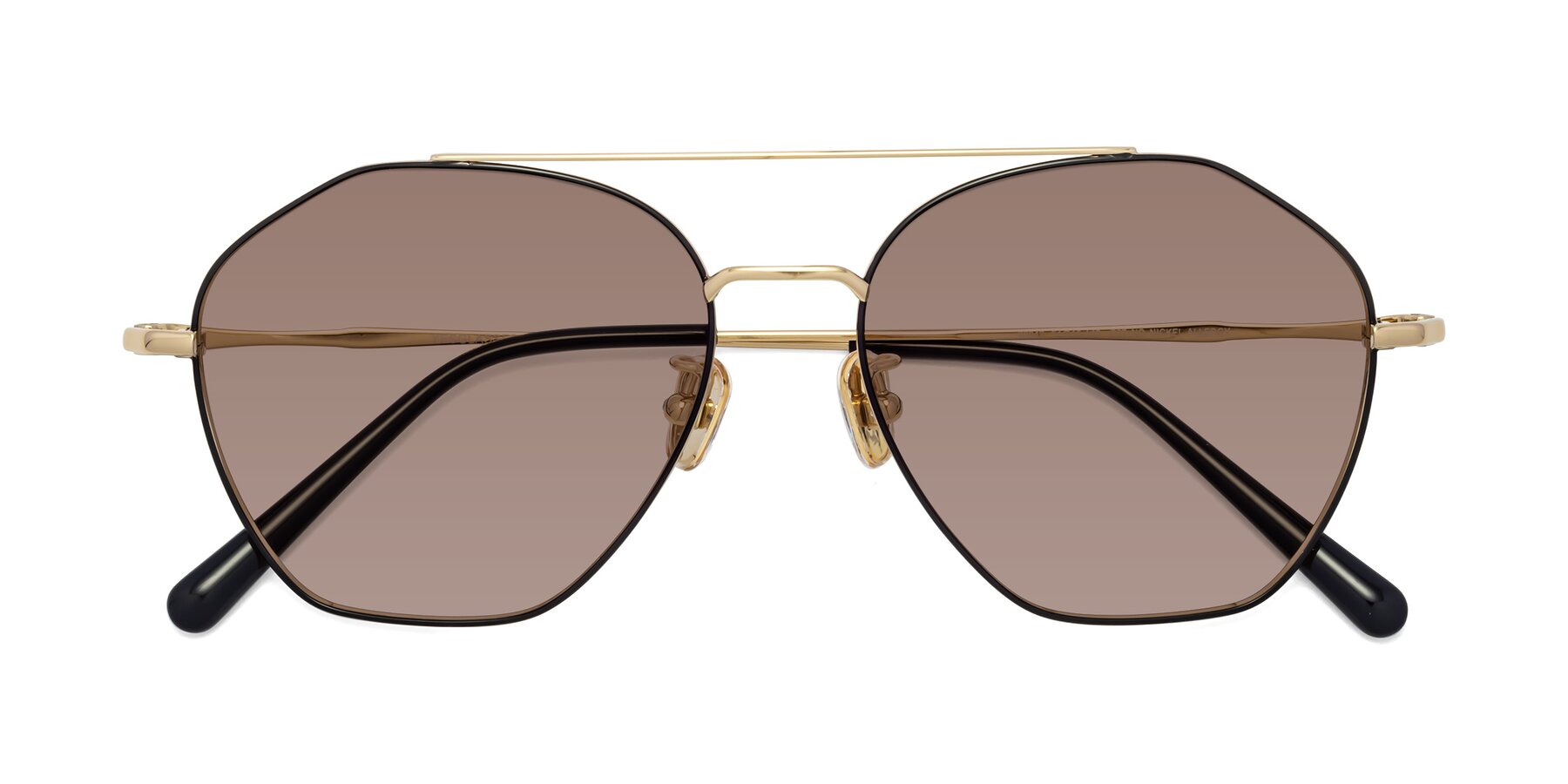Folded Front of 90042 in Black-Gold with Medium Brown Tinted Lenses