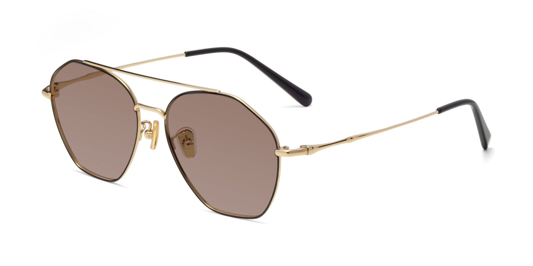 Angle of 90042 in Black-Gold with Medium Brown Tinted Lenses