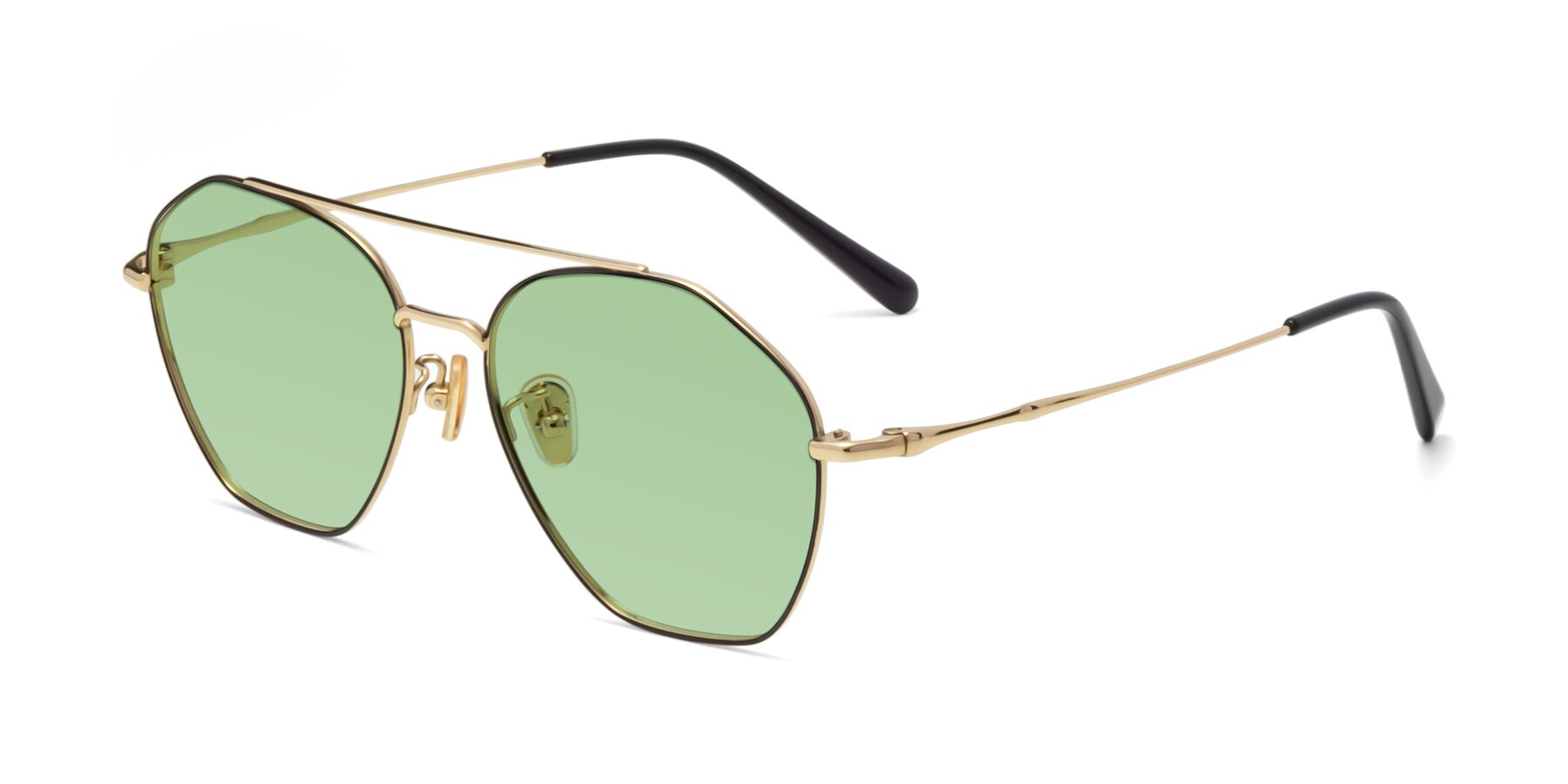 Angle of 90042 in Black-Gold with Medium Green Tinted Lenses