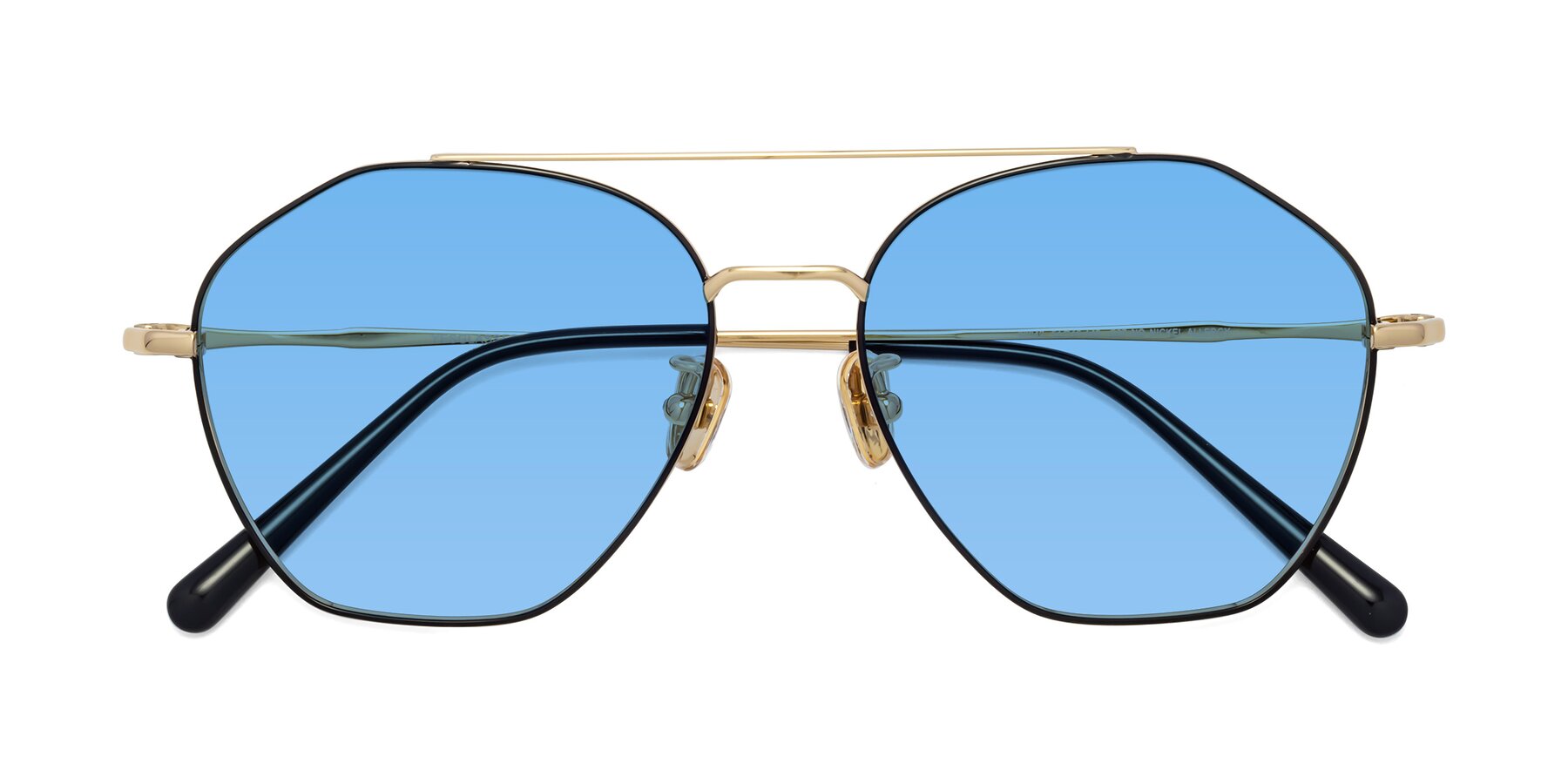 Folded Front of 90042 in Black-Gold with Medium Blue Tinted Lenses