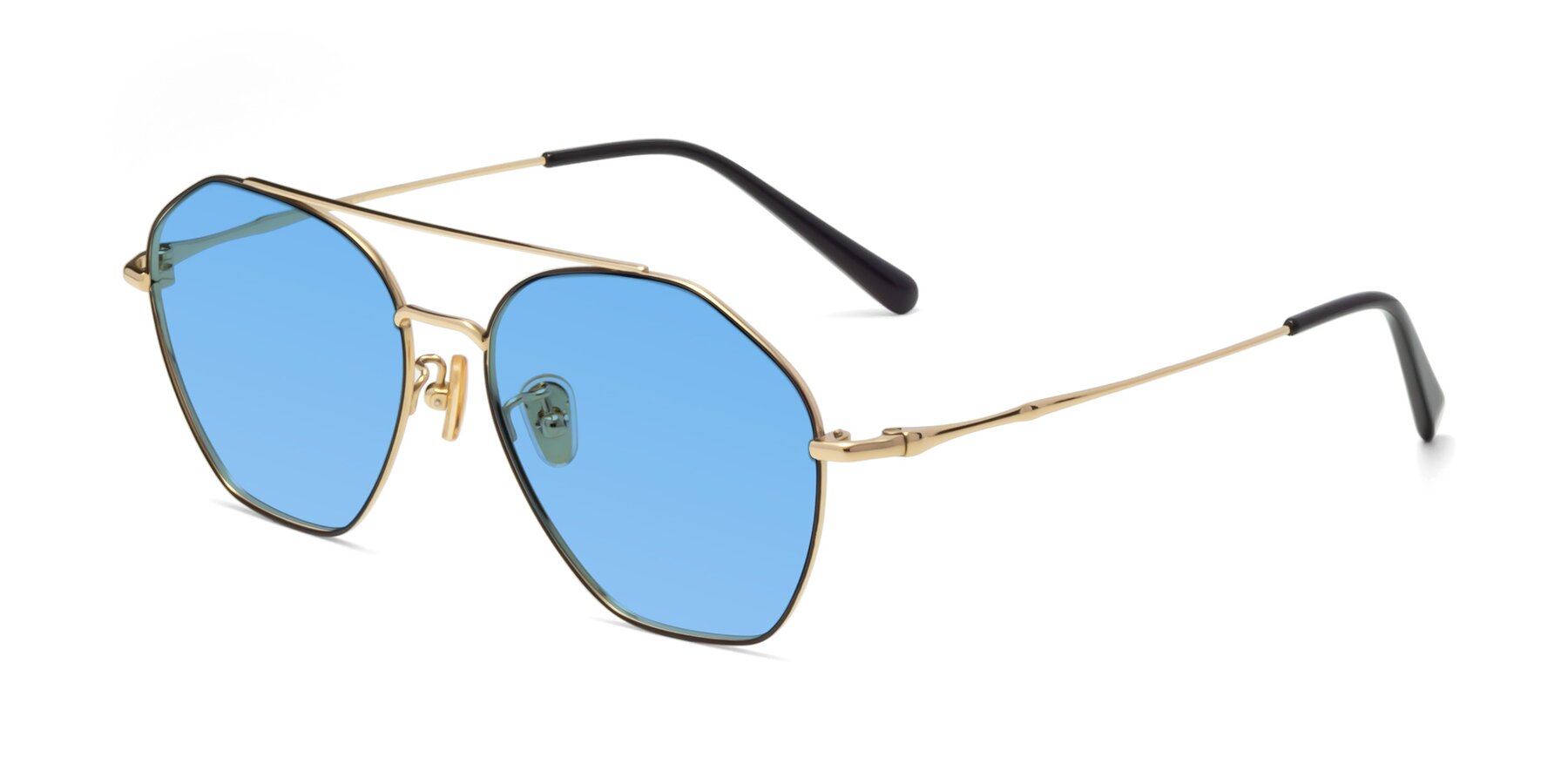 Angle of 90042 in Black-Gold with Medium Blue Tinted Lenses