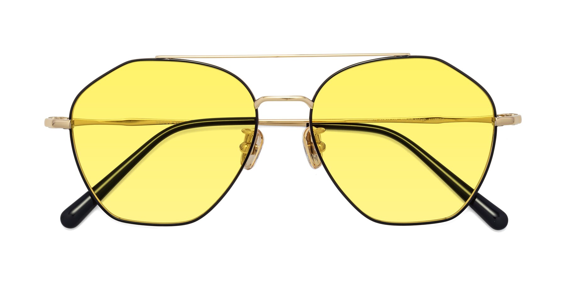 Folded Front of 90042 in Black-Gold with Medium Yellow Tinted Lenses