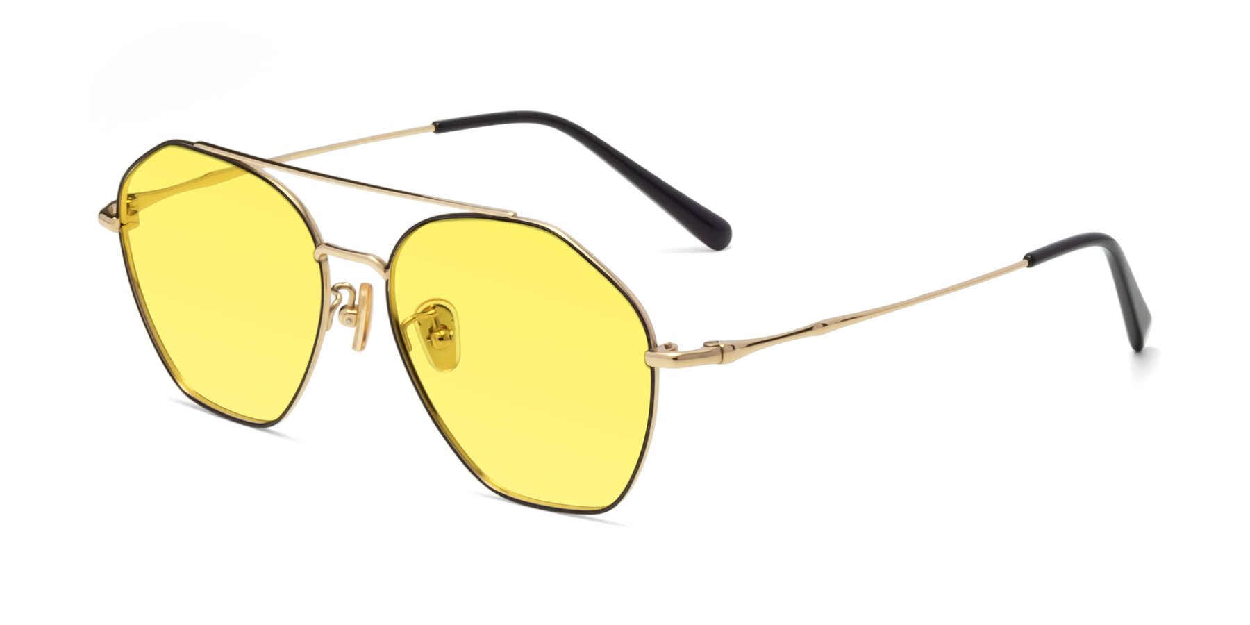 Angle of 90042 in Black-Gold with Medium Yellow Tinted Lenses