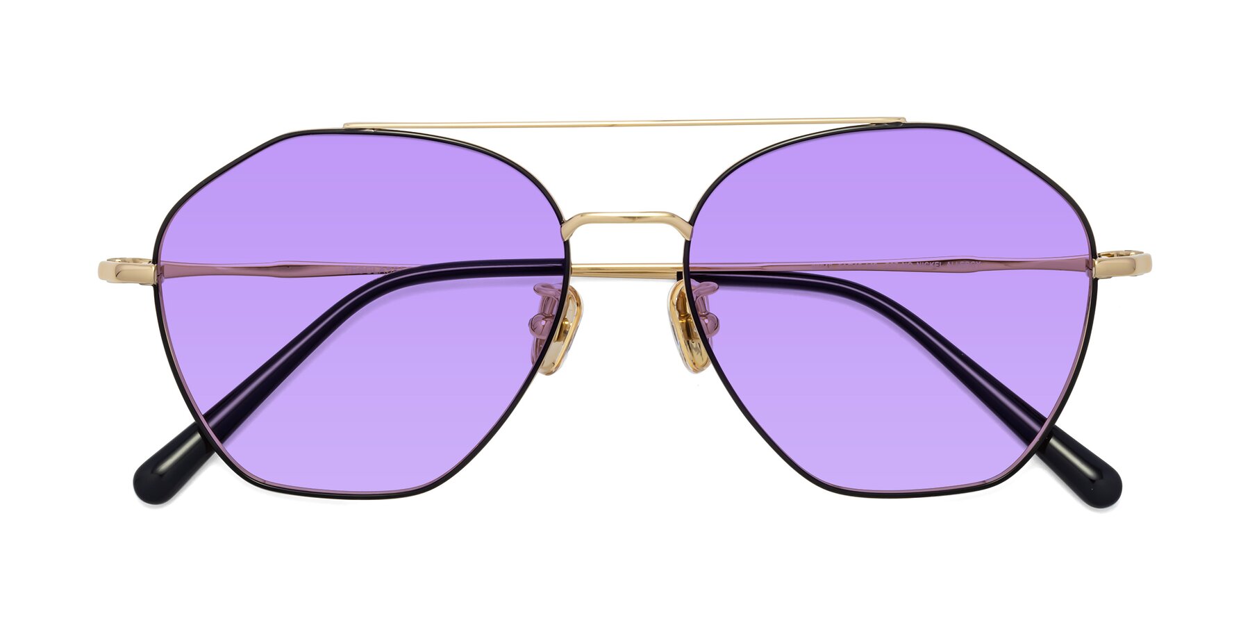 Folded Front of 90042 in Black-Gold with Medium Purple Tinted Lenses