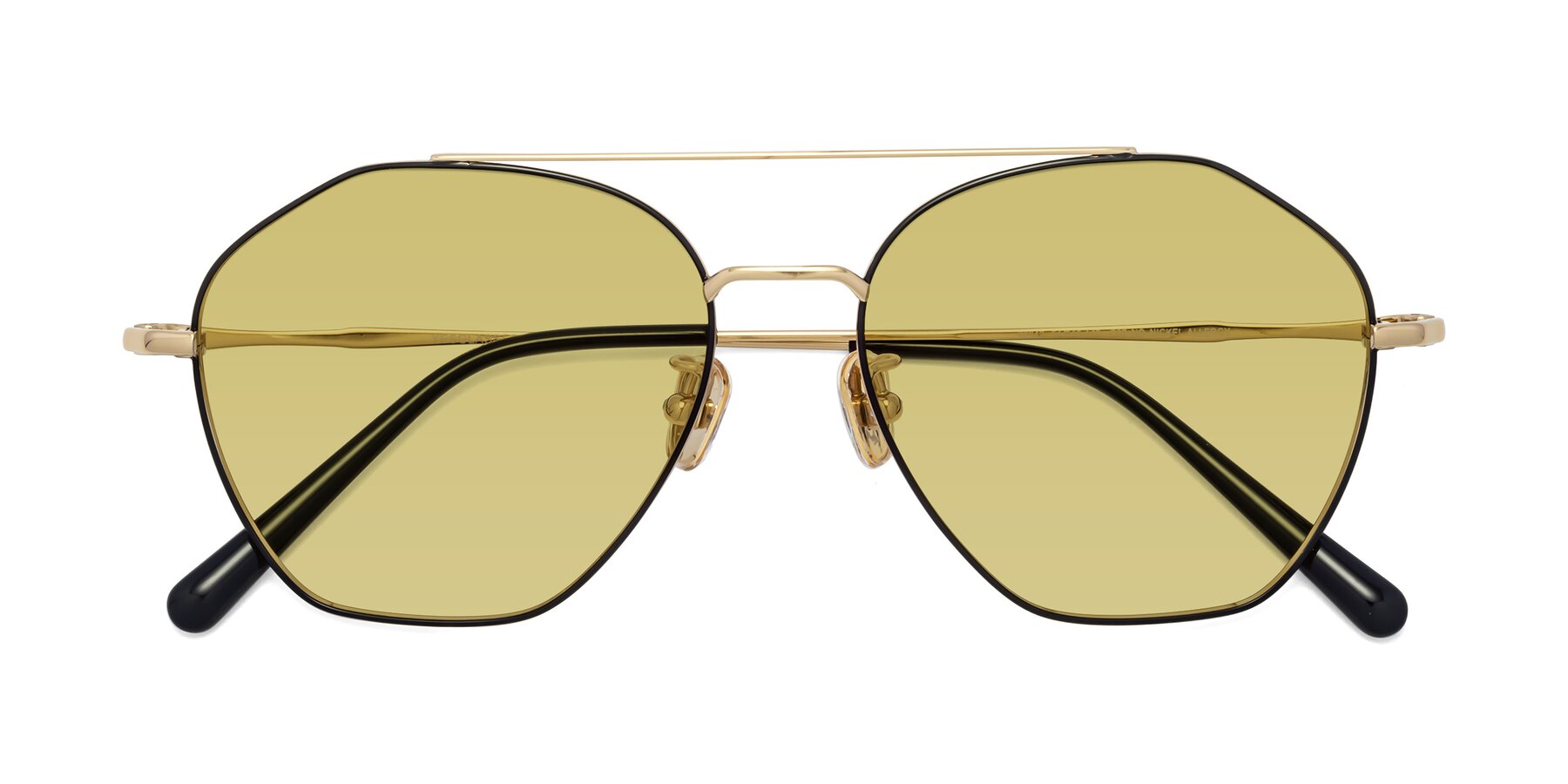 Folded Front of 90042 in Black-Gold with Medium Champagne Tinted Lenses