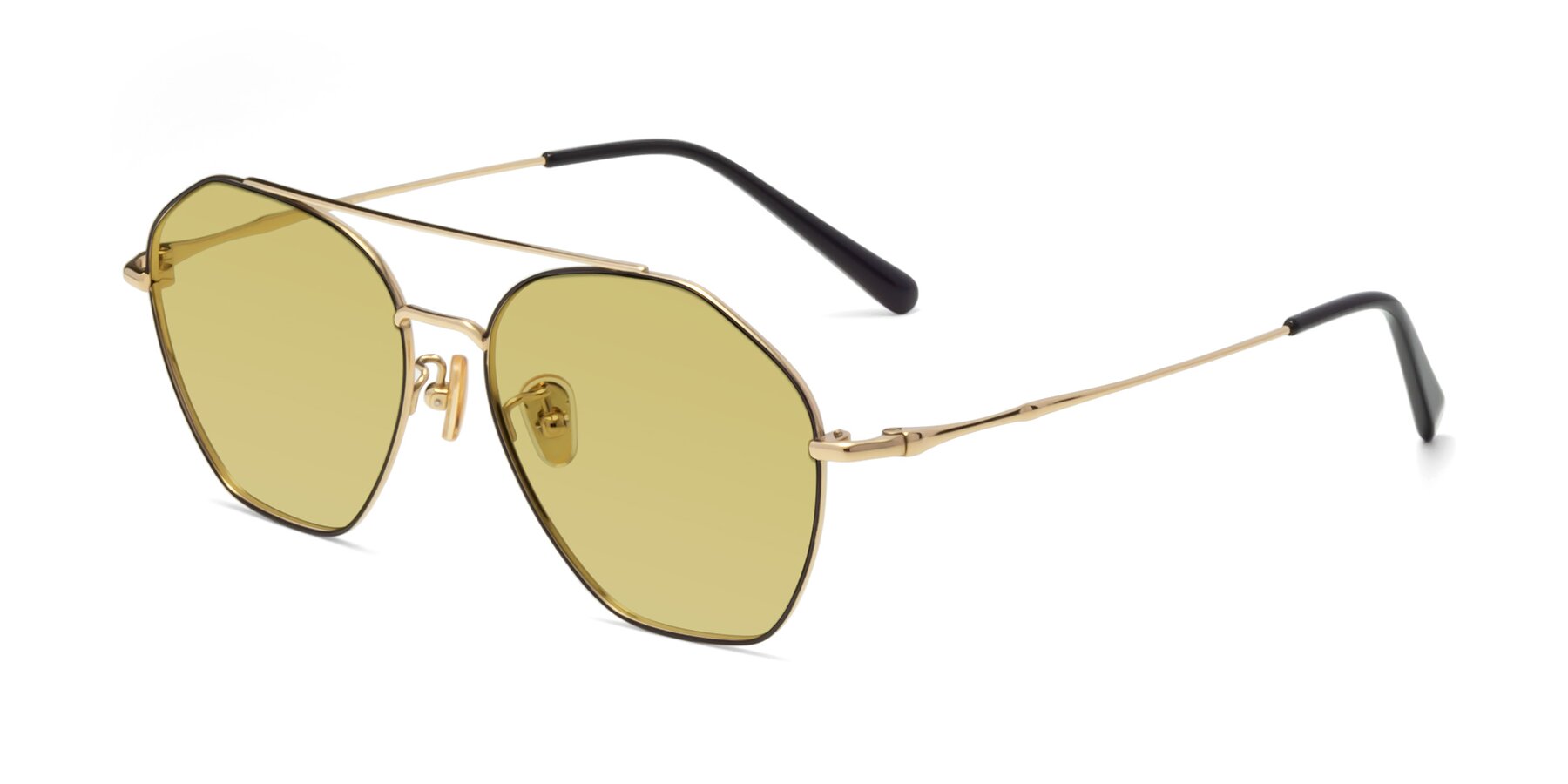 Angle of 90042 in Black-Gold with Medium Champagne Tinted Lenses