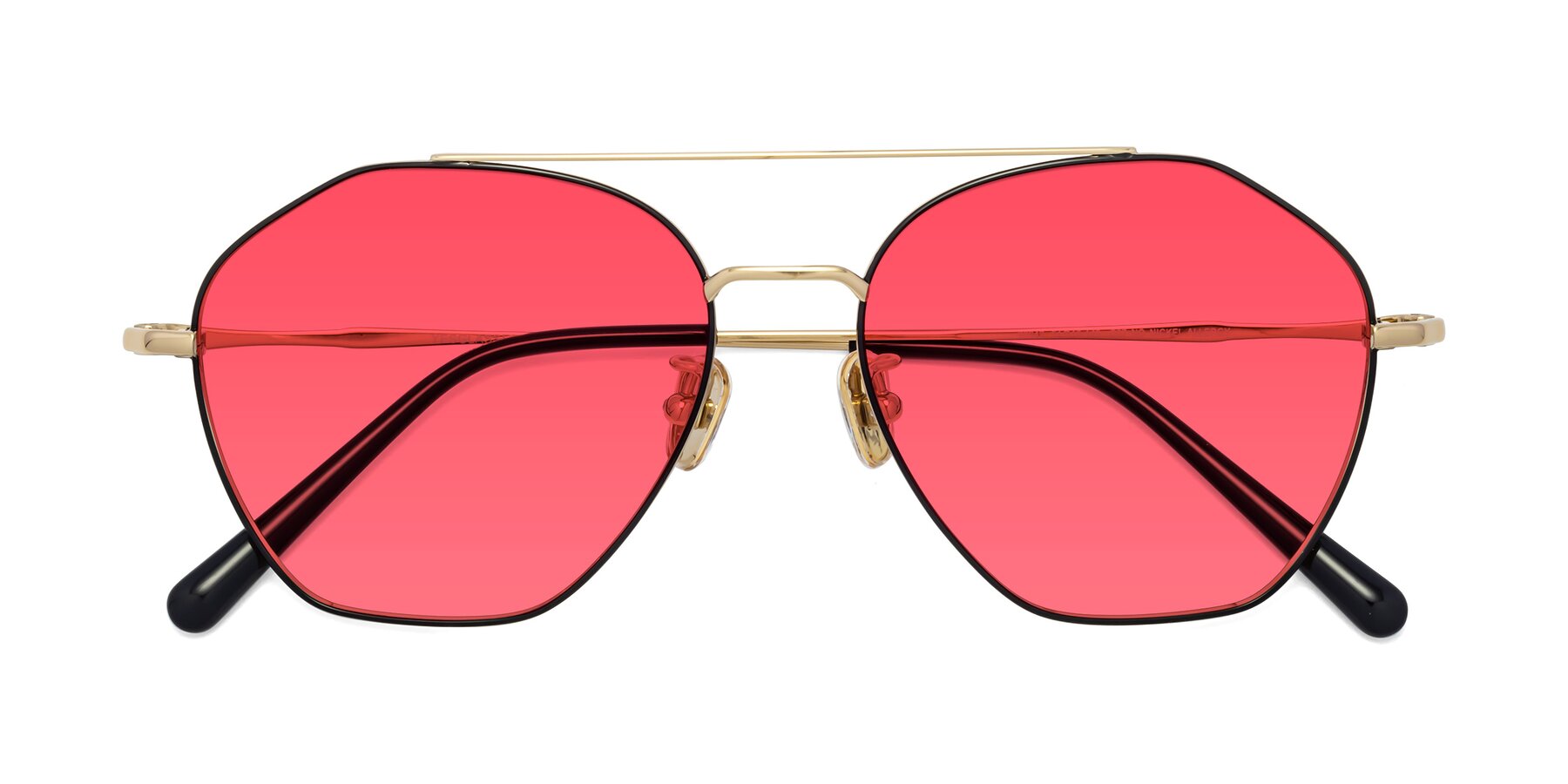 Folded Front of 90042 in Black-Gold with Pink Tinted Lenses