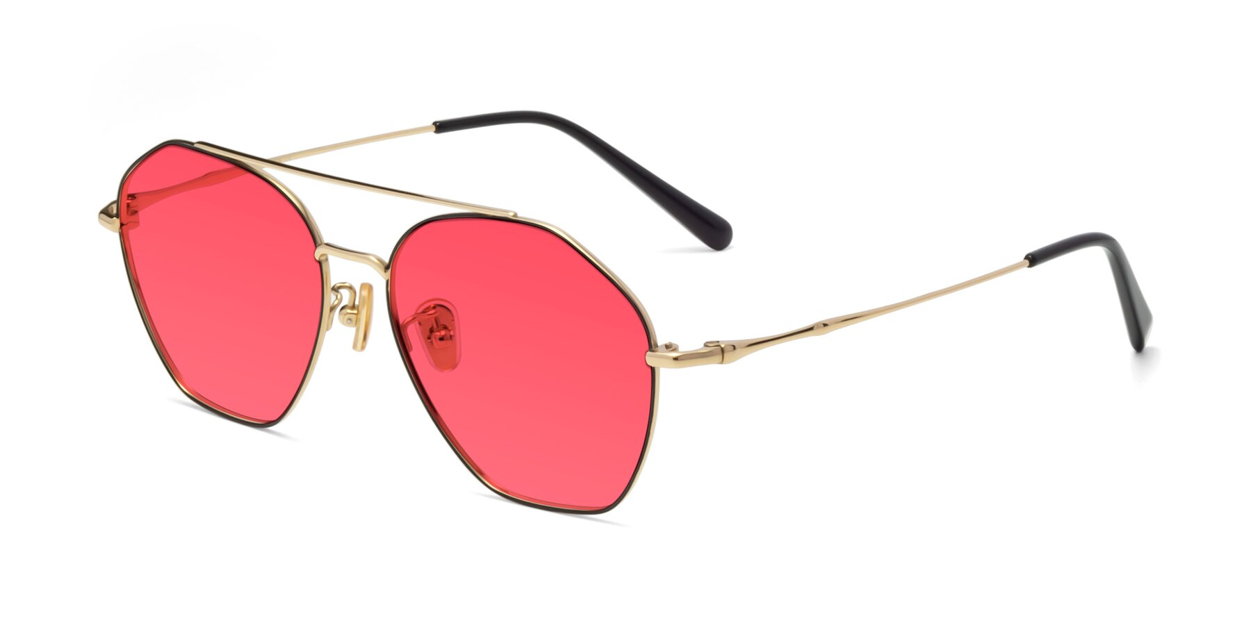 Angle of 90042 in Black-Gold with Pink Tinted Lenses