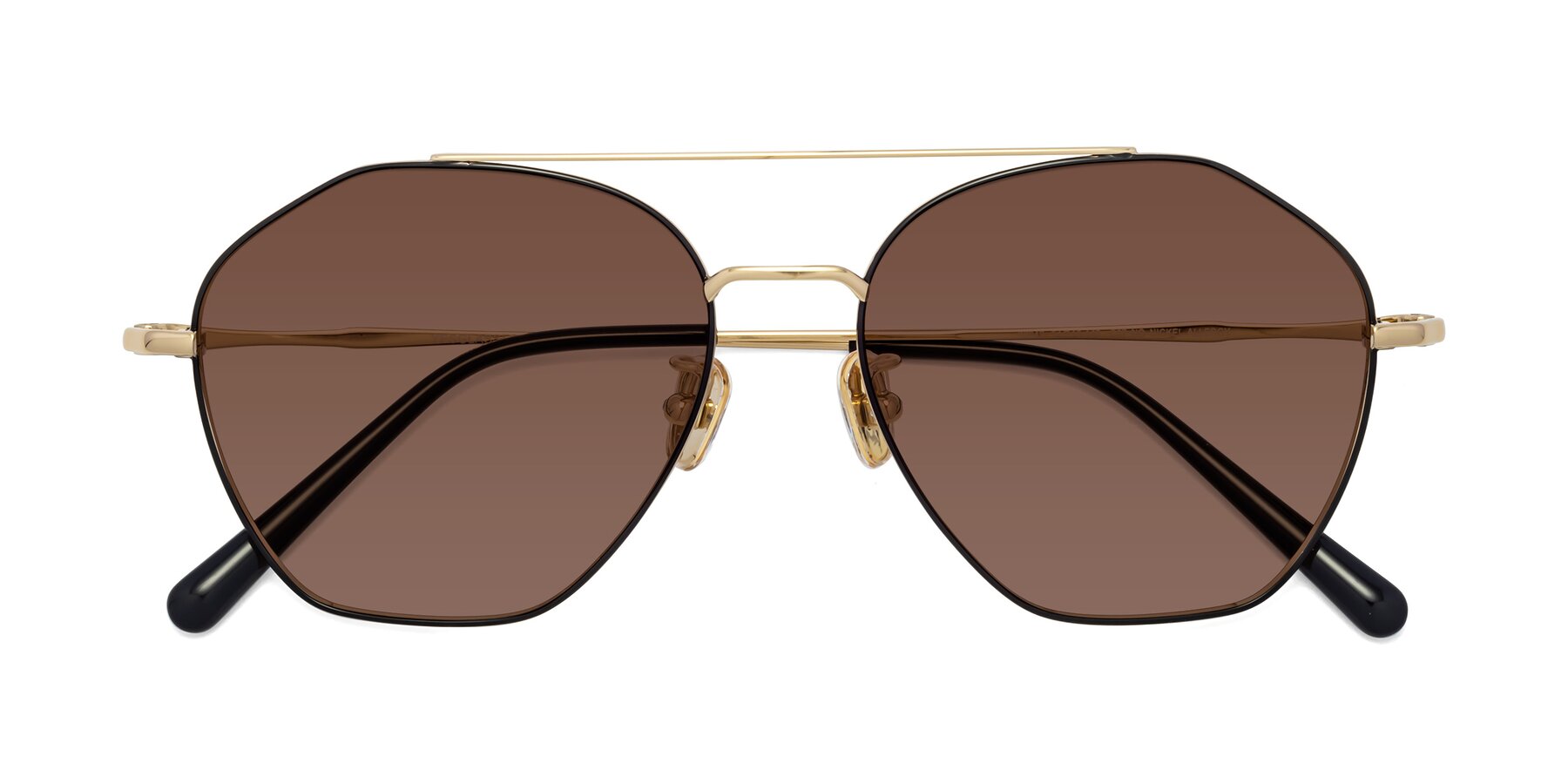 Folded Front of Linton in Black-Gold with Brown Tinted Lenses