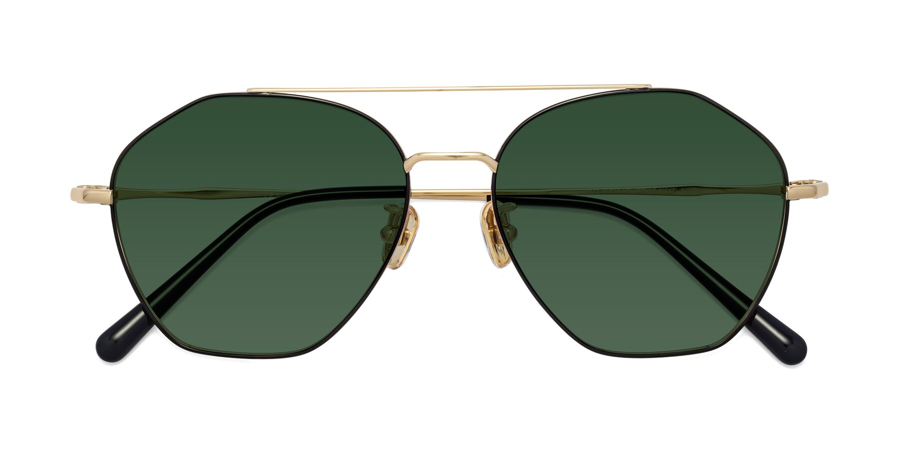 Folded Front of 90042 in Black-Gold with Green Tinted Lenses