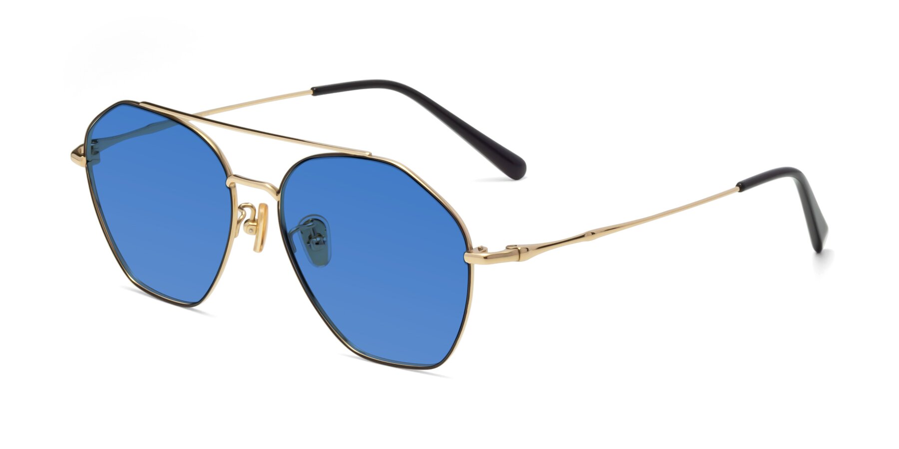Angle of 90042 in Black-Gold with Blue Tinted Lenses