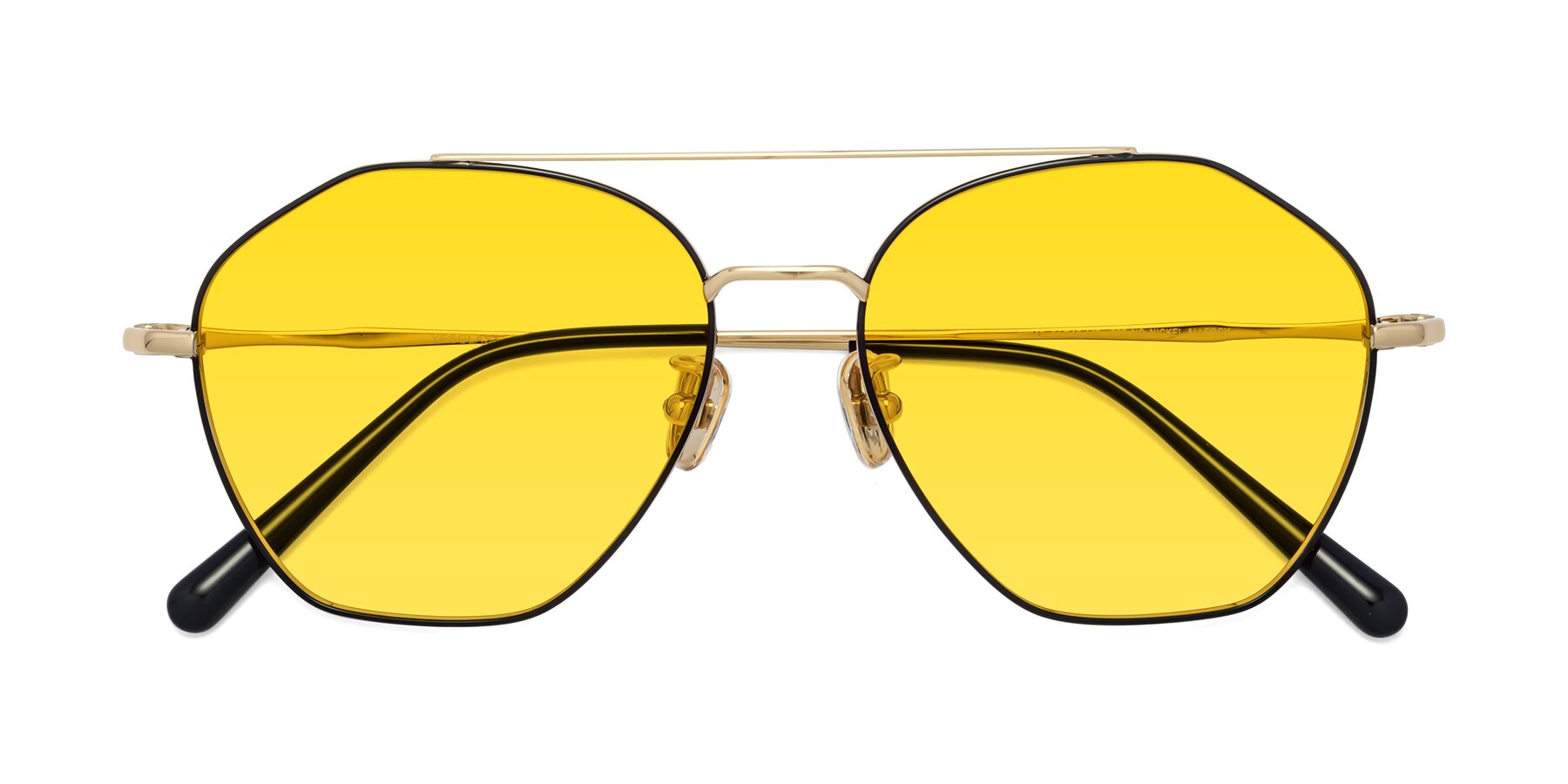 Folded Front of Linton in Black-Gold with Yellow Tinted Lenses