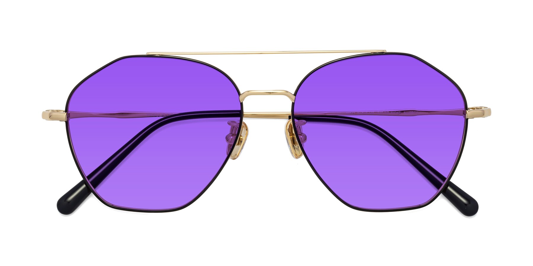 Folded Front of 90042 in Black-Gold with Purple Tinted Lenses