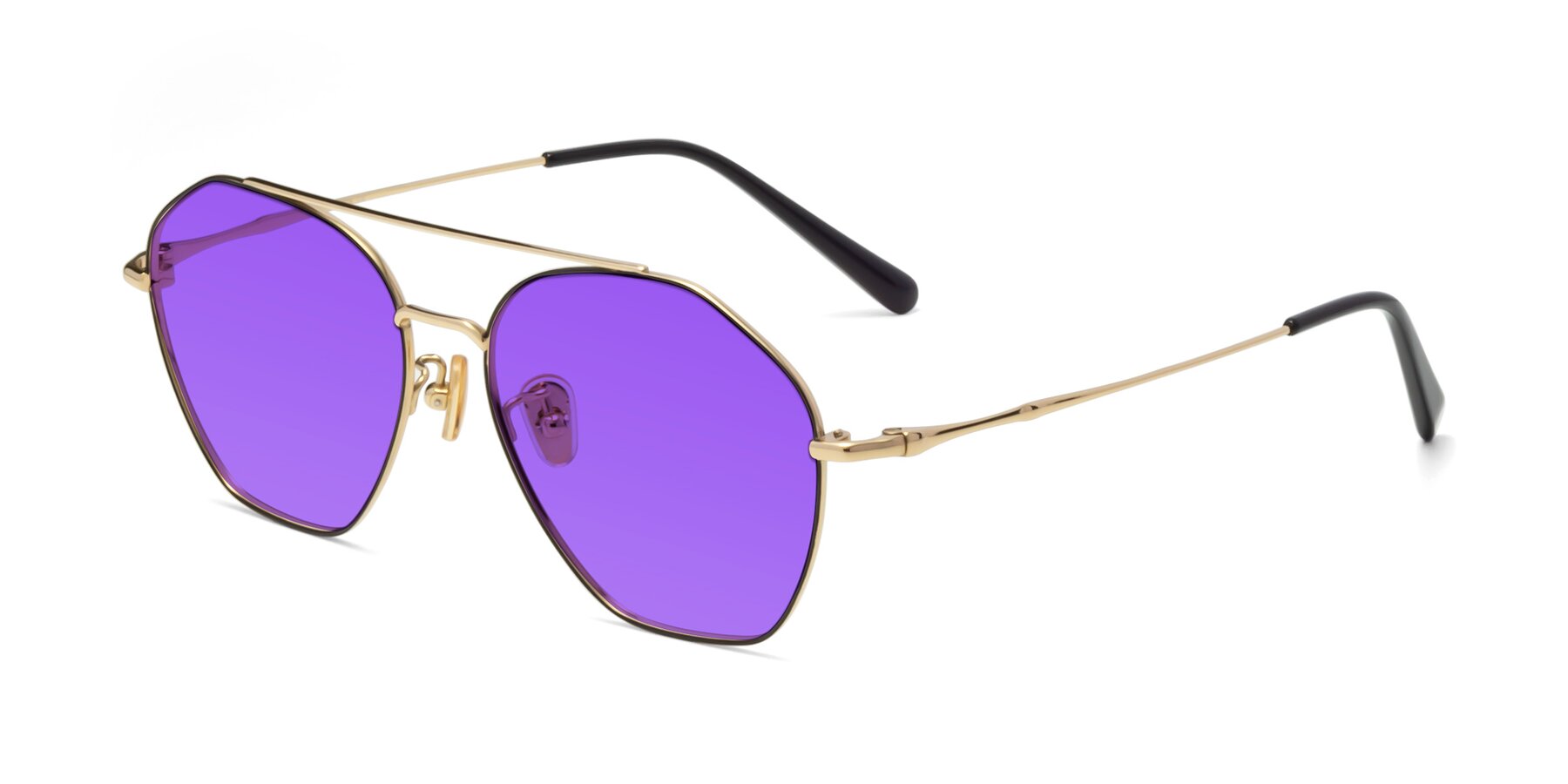 Angle of 90042 in Black-Gold with Purple Tinted Lenses
