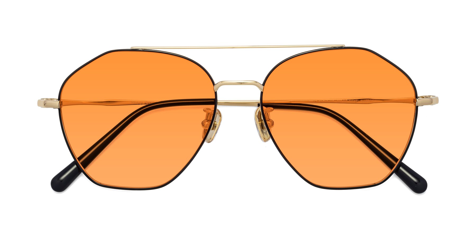 Folded Front of Linton in Black-Gold with Orange Tinted Lenses