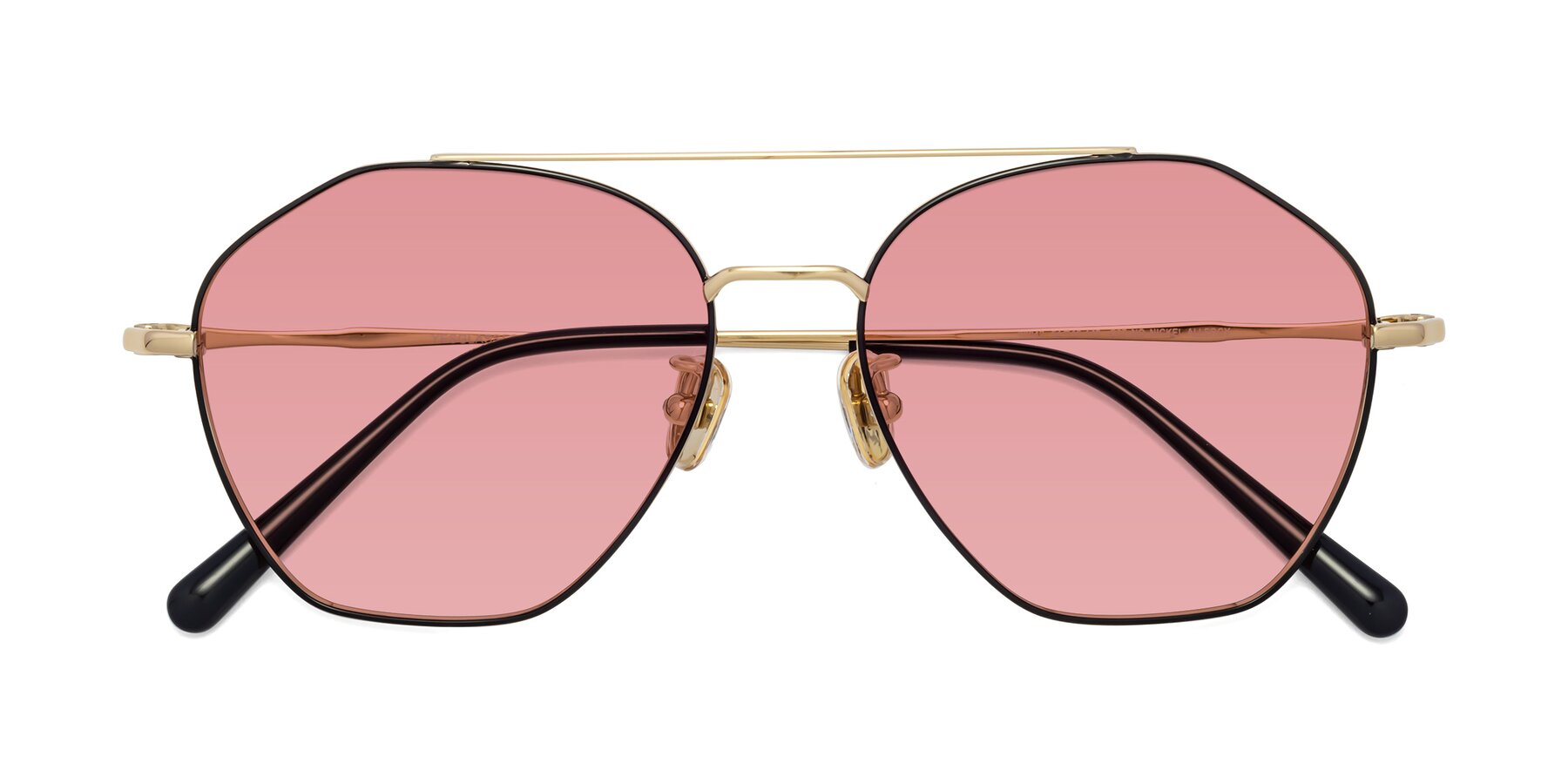 Folded Front of Linton in Black-Gold with Medium Garnet Tinted Lenses