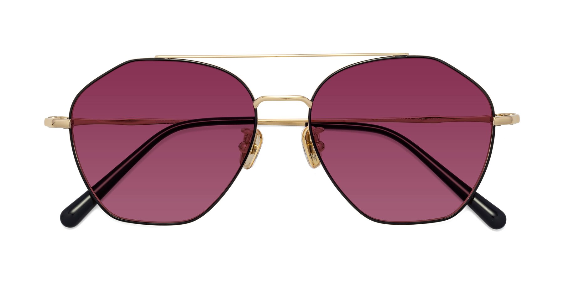 Folded Front of Linton in Black-Gold with Wine Tinted Lenses