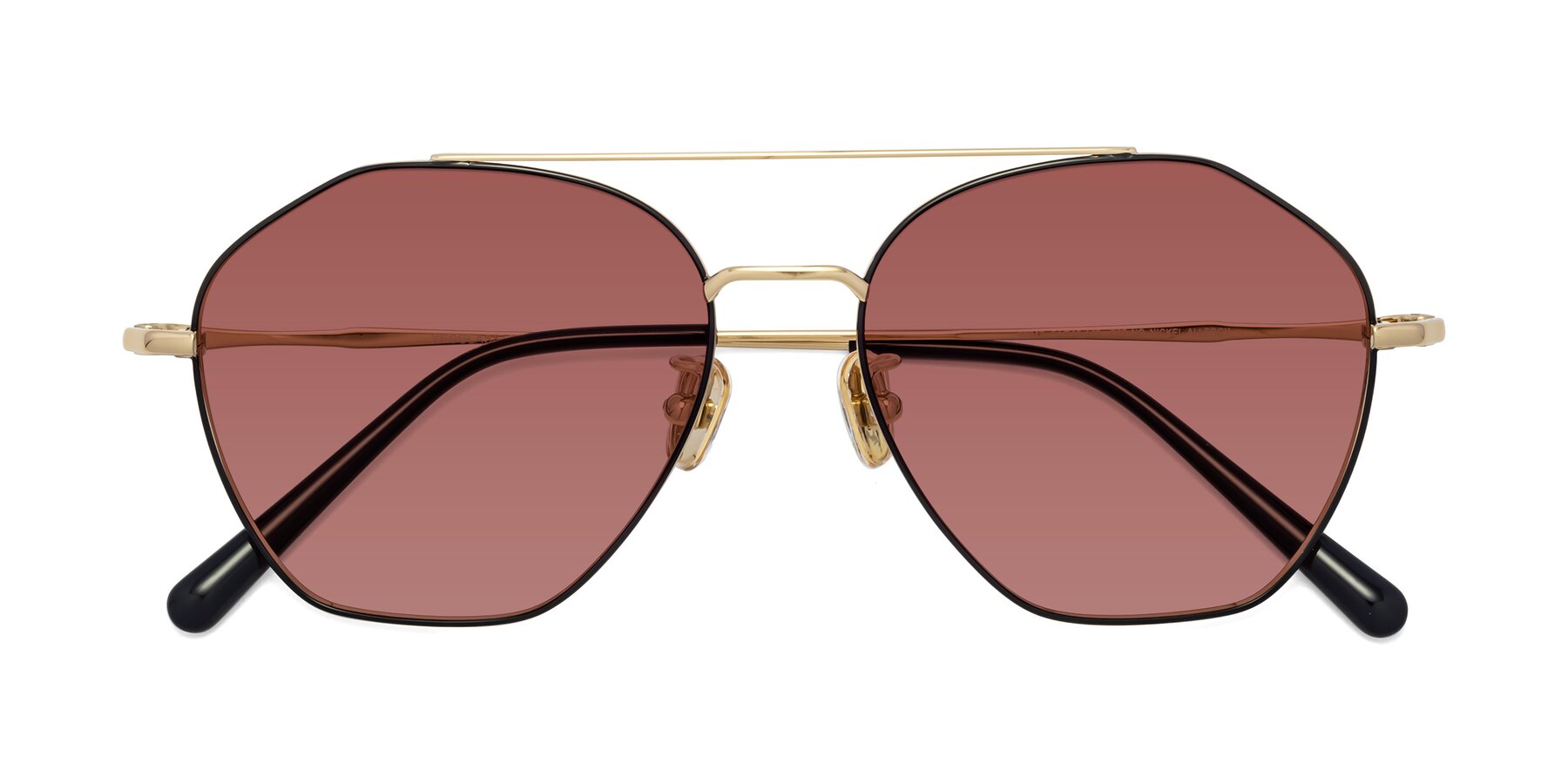 Folded Front of Linton in Black-Gold with Garnet Tinted Lenses