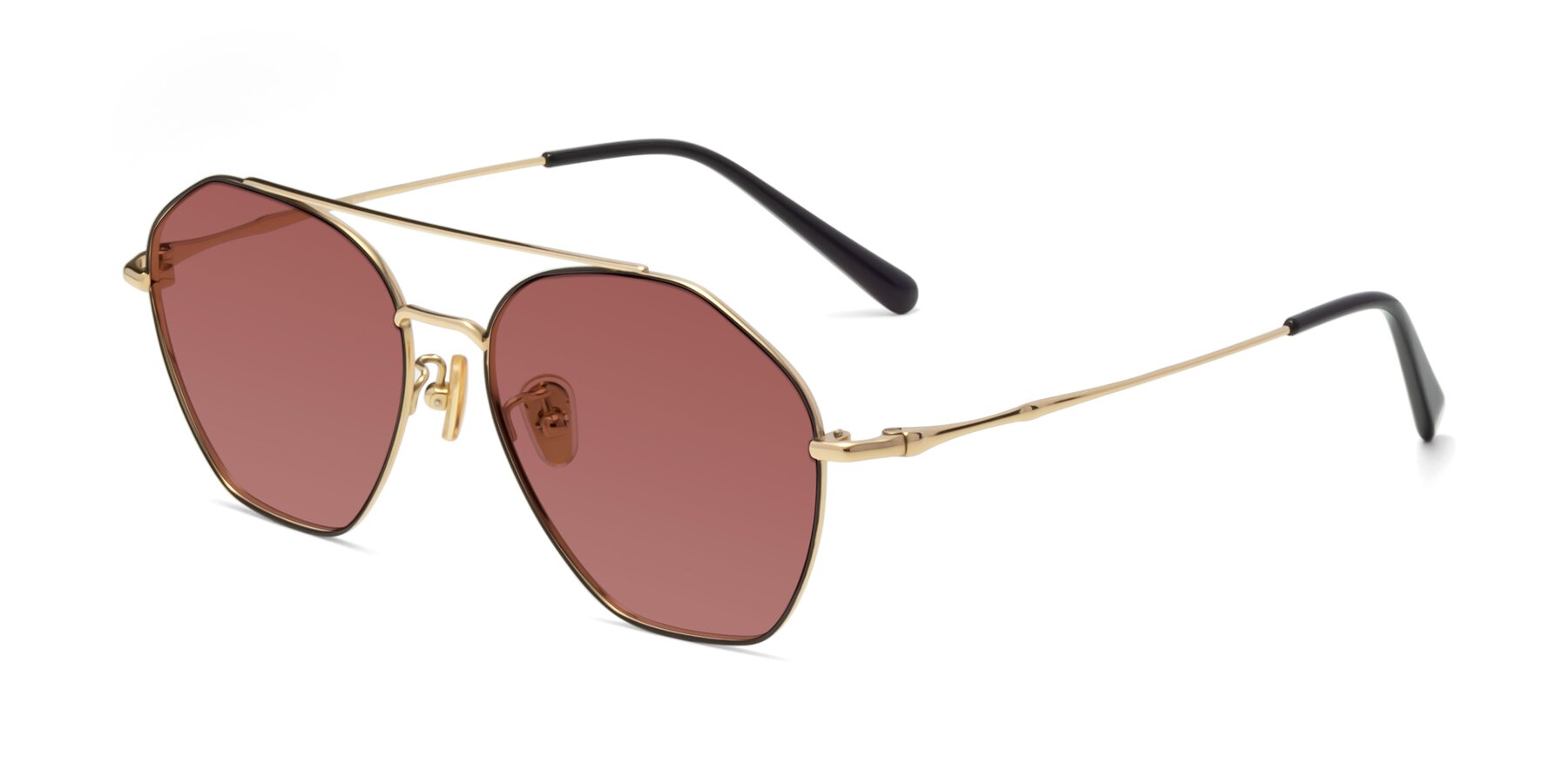 Angle of Linton in Black-Gold with Garnet Tinted Lenses