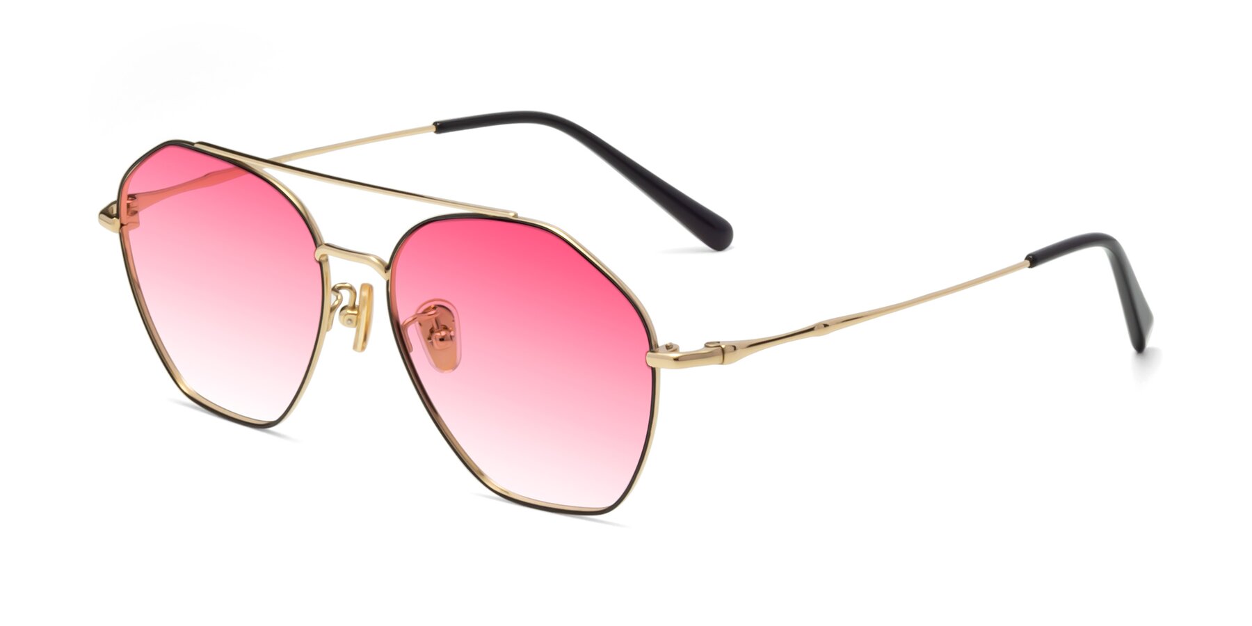 Angle of 90042 in Black-Gold with Pink Gradient Lenses