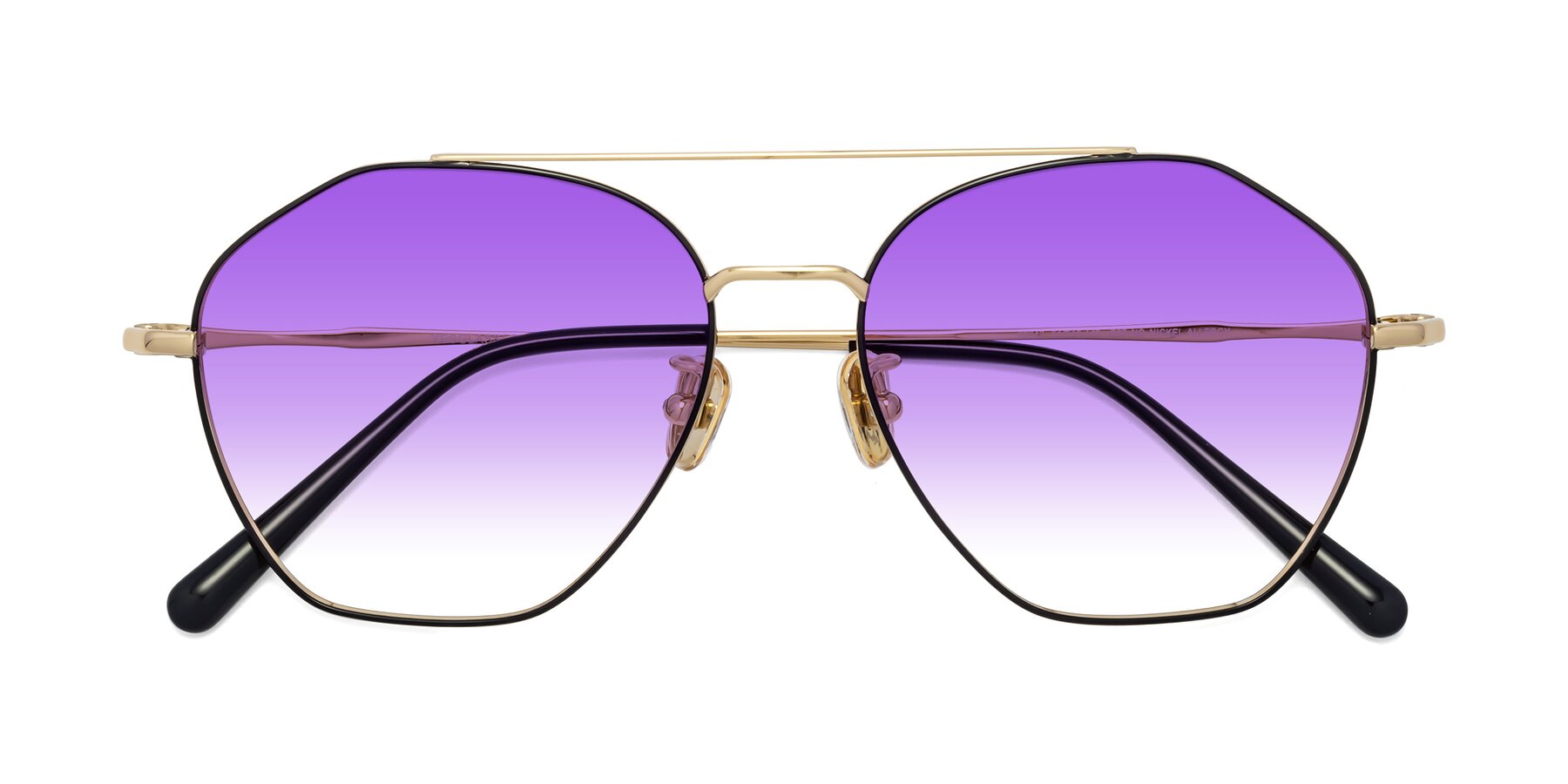 Folded Front of Linton in Black-Gold with Purple Gradient Lenses
