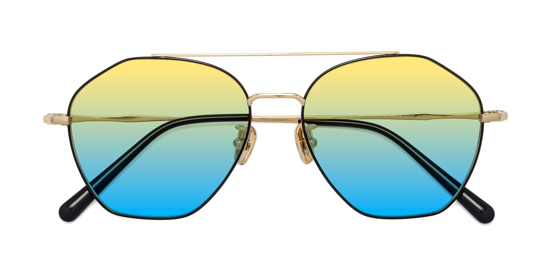 Folded Front of 90042 in Black-Gold with Yellow / Blue Gradient Lenses