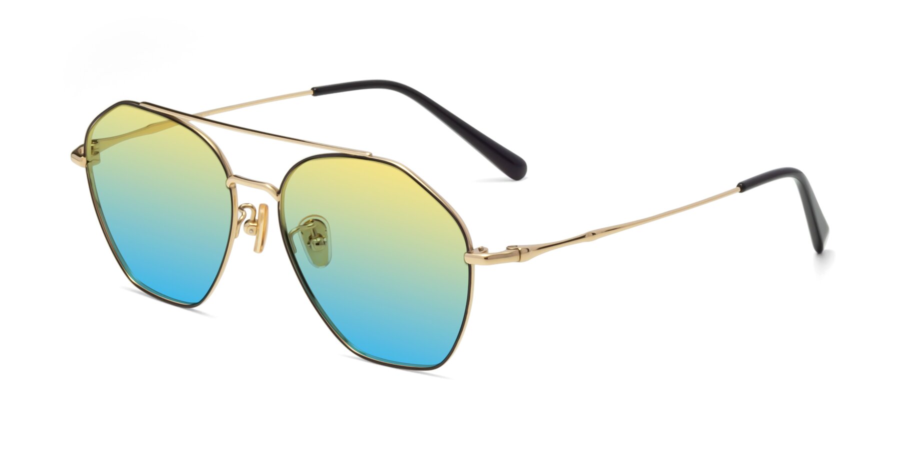 Angle of 90042 in Black-Gold with Yellow / Blue Gradient Lenses