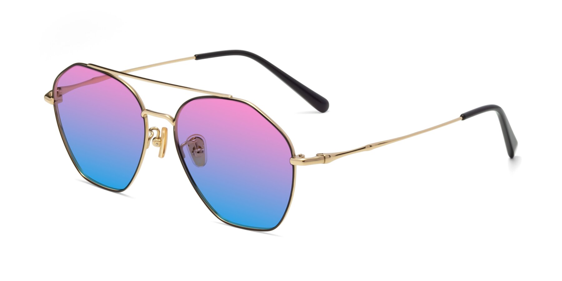 Angle of 90042 in Black-Gold with Pink / Blue Gradient Lenses