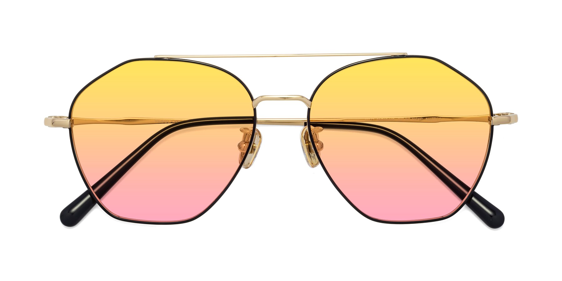 Folded Front of Linton in Black-Gold with Yellow / Pink Gradient Lenses