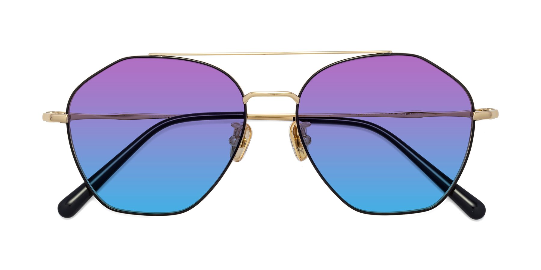 Folded Front of Linton in Black-Gold with Purple / Blue Gradient Lenses