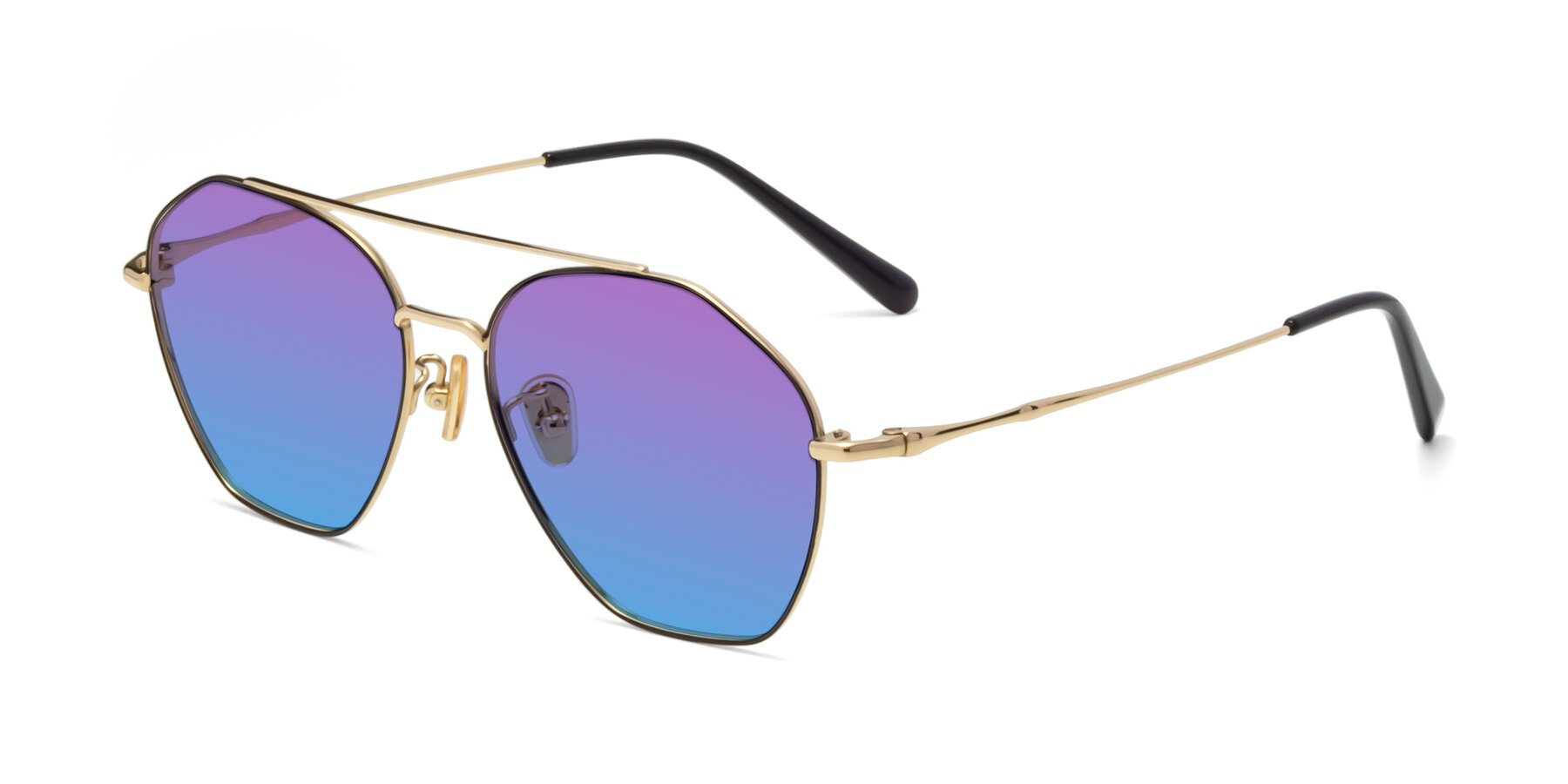 Angle of Linton in Black-Gold with Purple / Blue Gradient Lenses