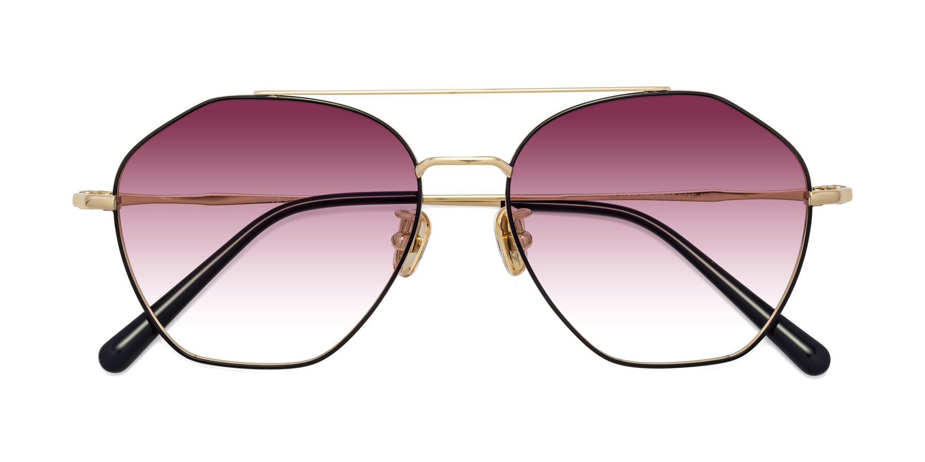 Folded Front of Linton in Black-Gold with Wine Gradient Lenses