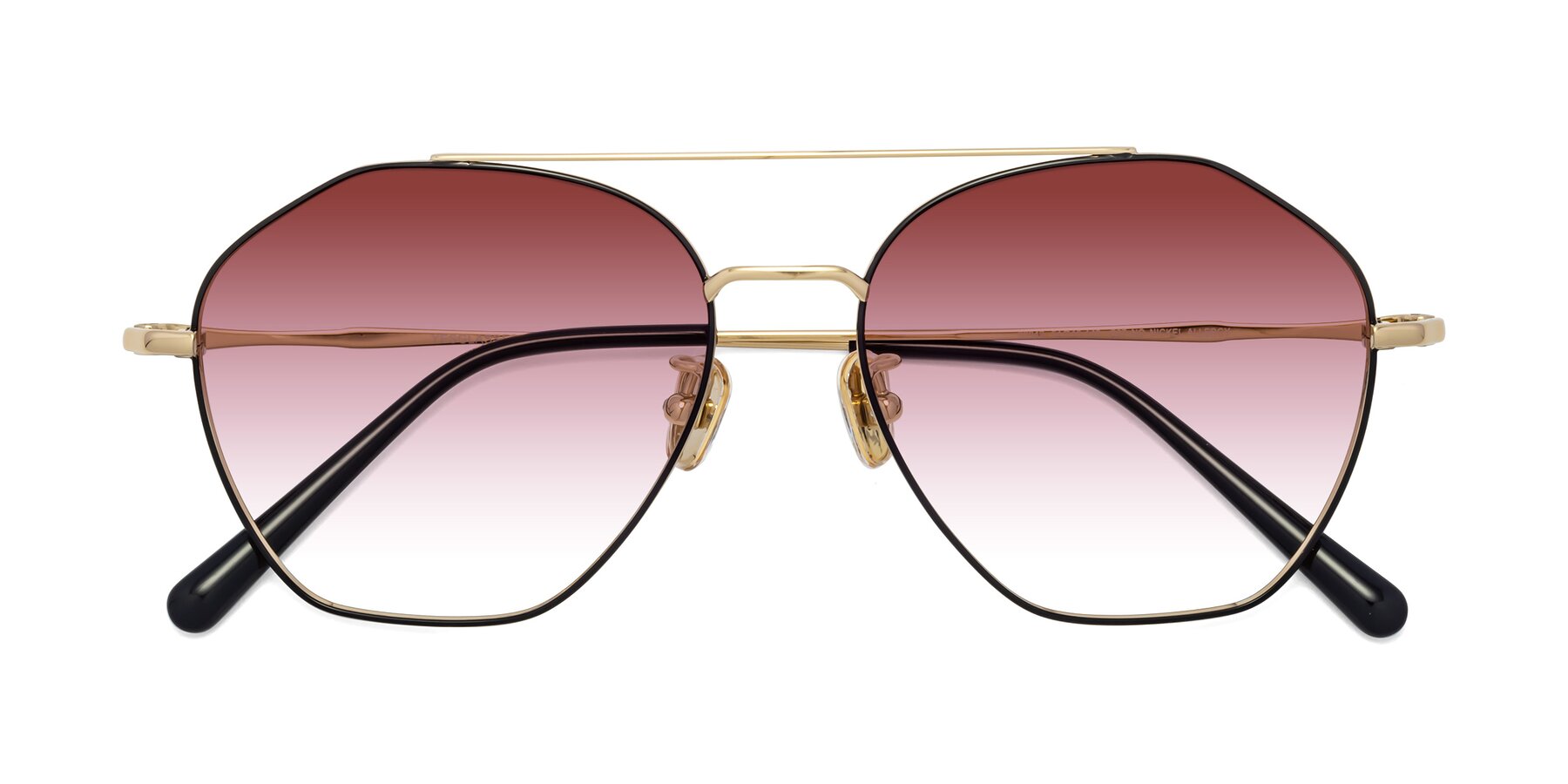 Folded Front of Linton in Black-Gold with Garnet Gradient Lenses